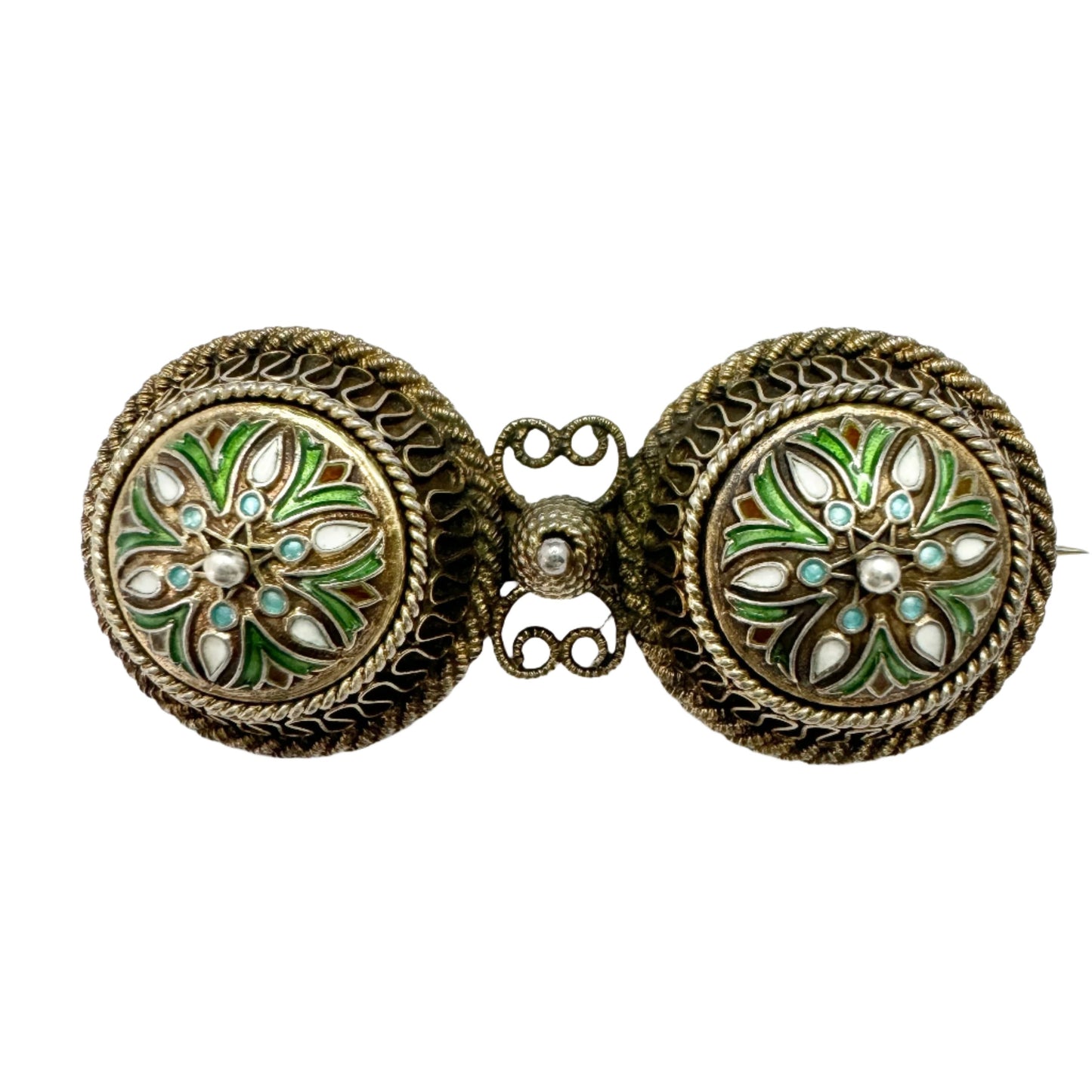 David-Andersen, Norway c 1910s. Antique Sterling Silver Enamel Brooch.