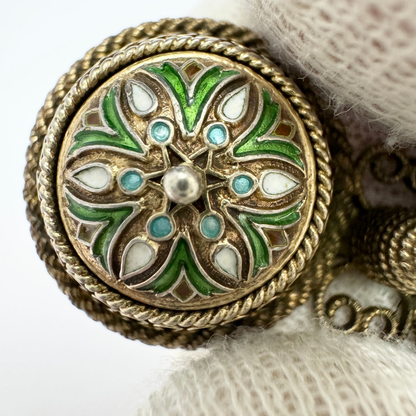 David-Andersen, Norway c 1910s. Antique Sterling Silver Enamel Brooch.