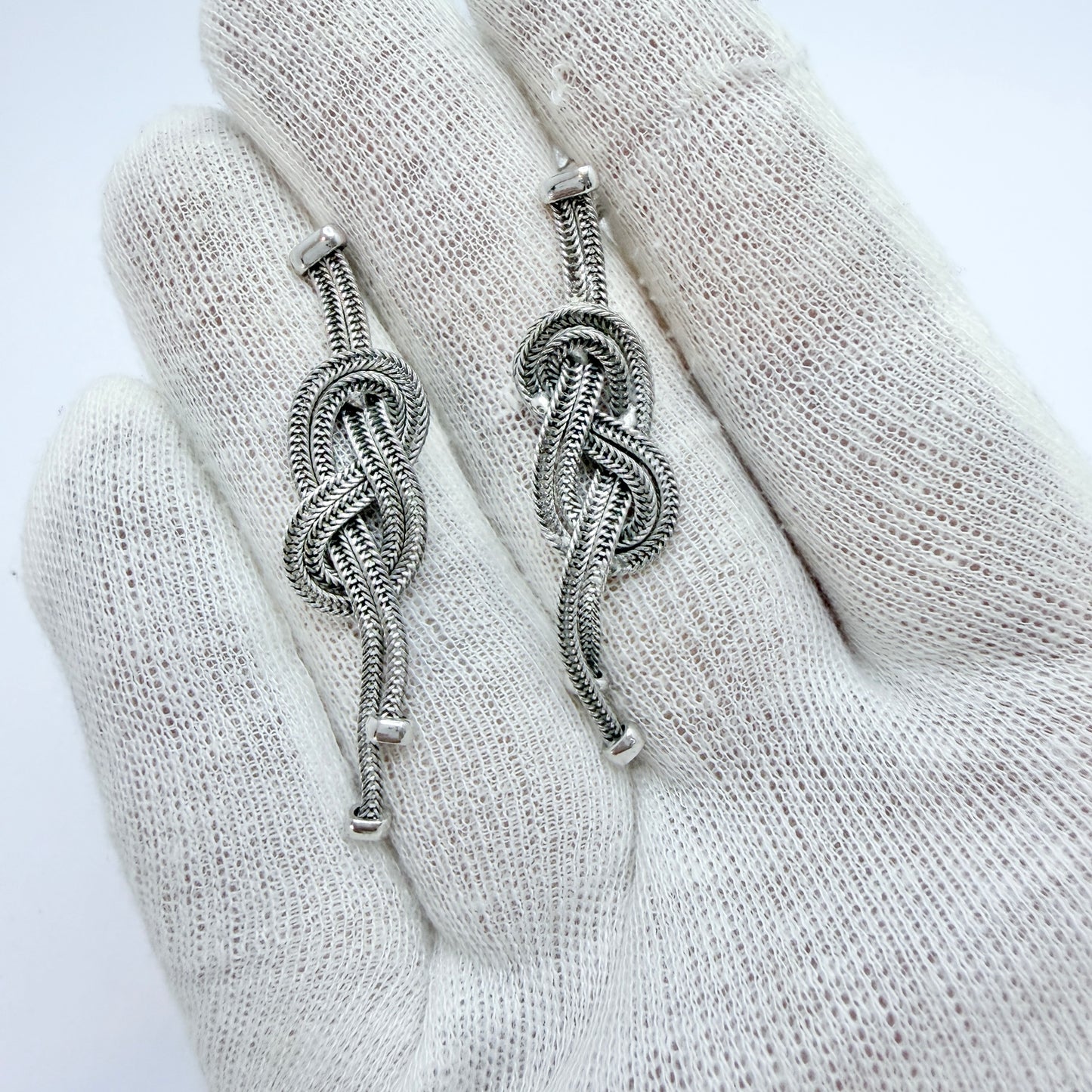Maker 1835, Arezzo Italy. Vintage Sterling Silver Love Knot Earrings.