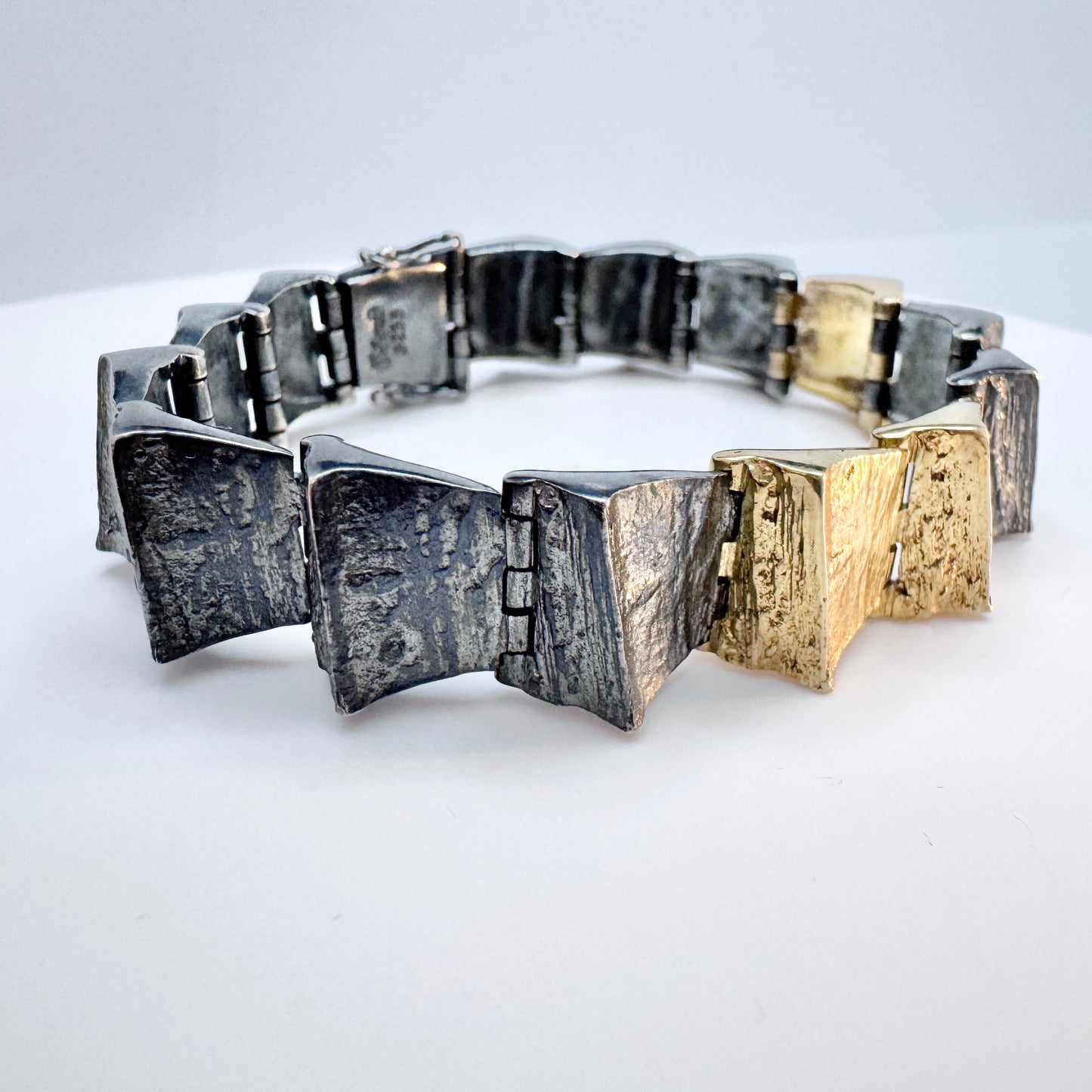 Toftegaard, Denmark. Bold Vintage 14k Gold Sterling Silver Bracelet.