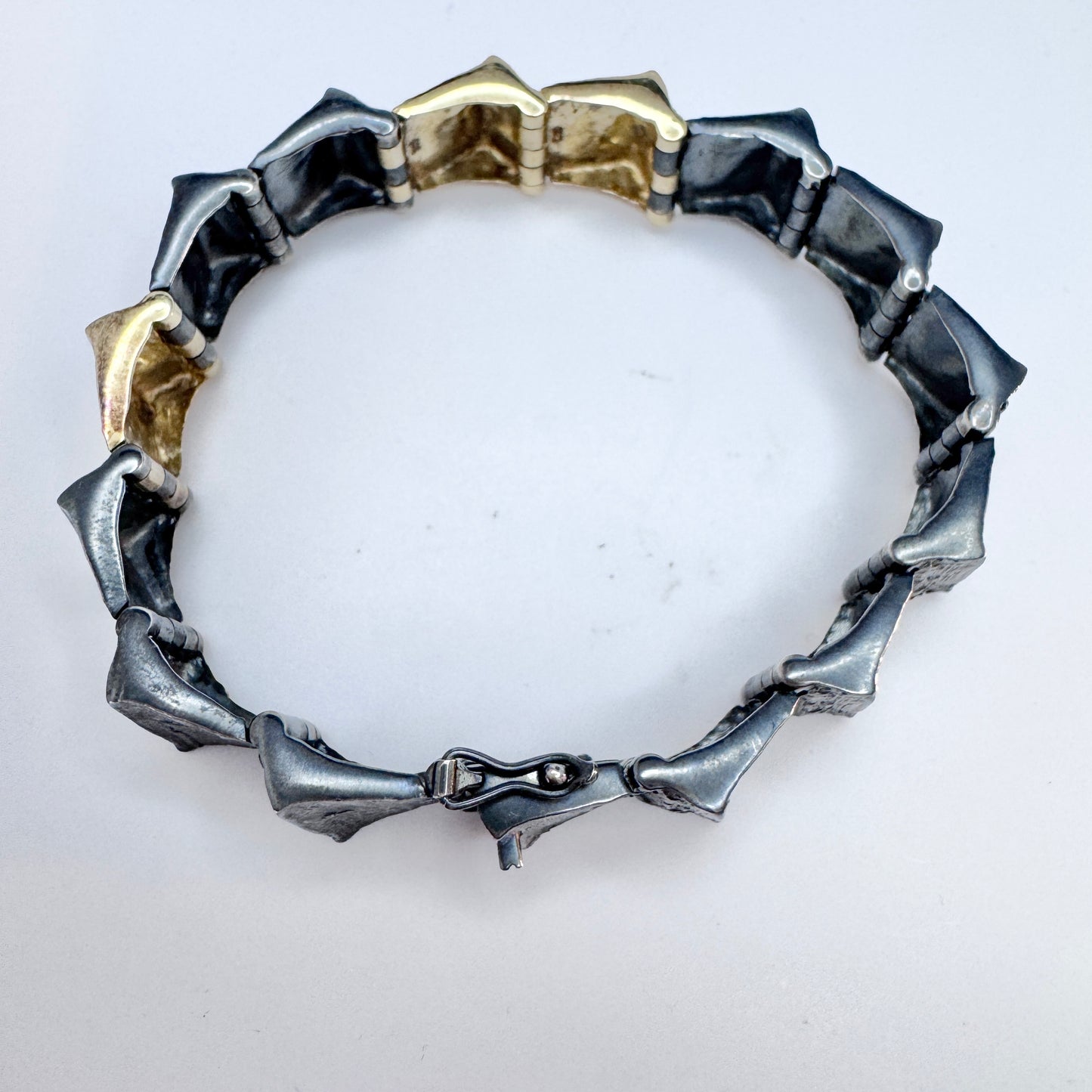 Toftegaard, Denmark. Bold Vintage 14k Gold Sterling Silver Bracelet.