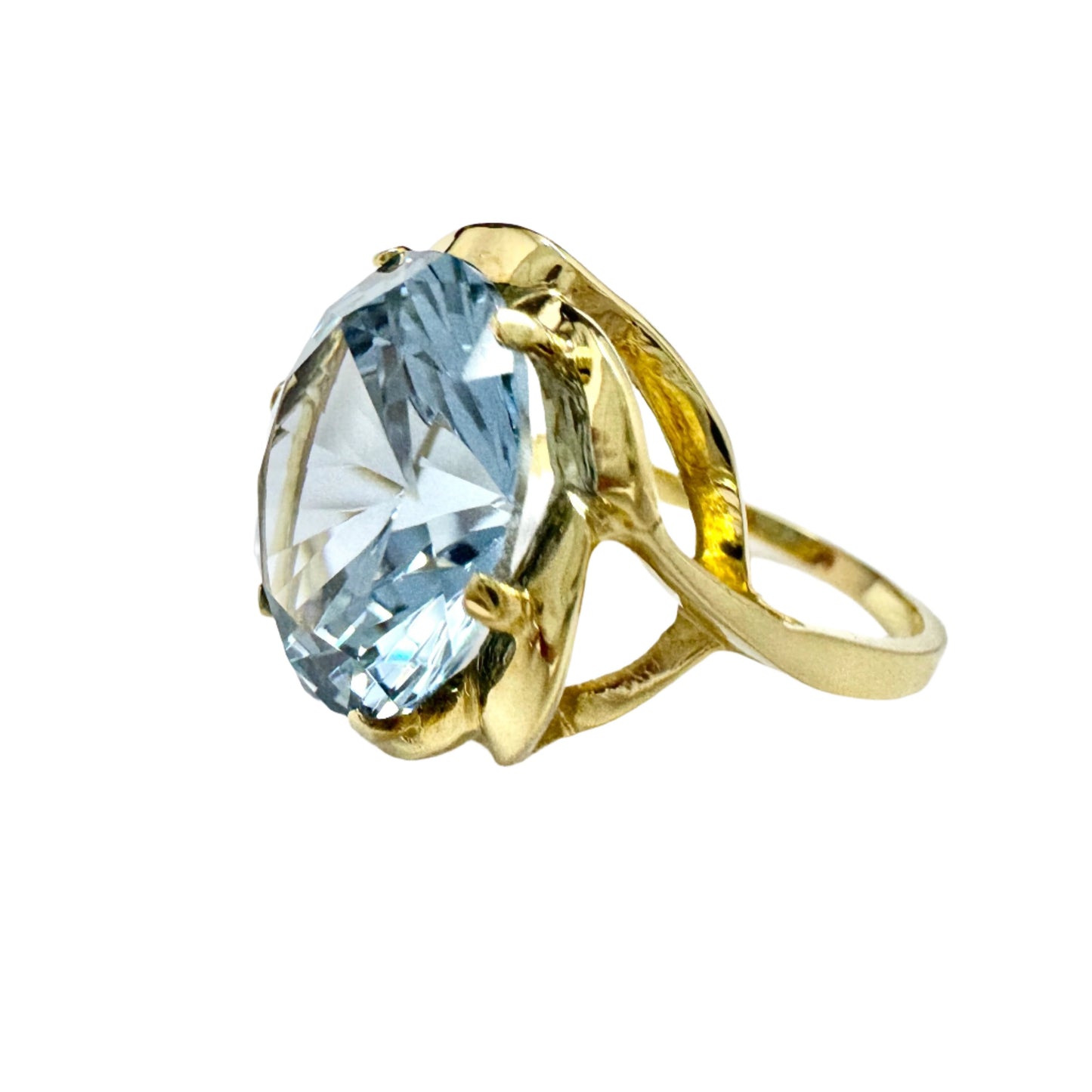 Sweden c 1960s. Vintage 18k Gold Icy Blue Synthetic Spinel Cocktail Ring.