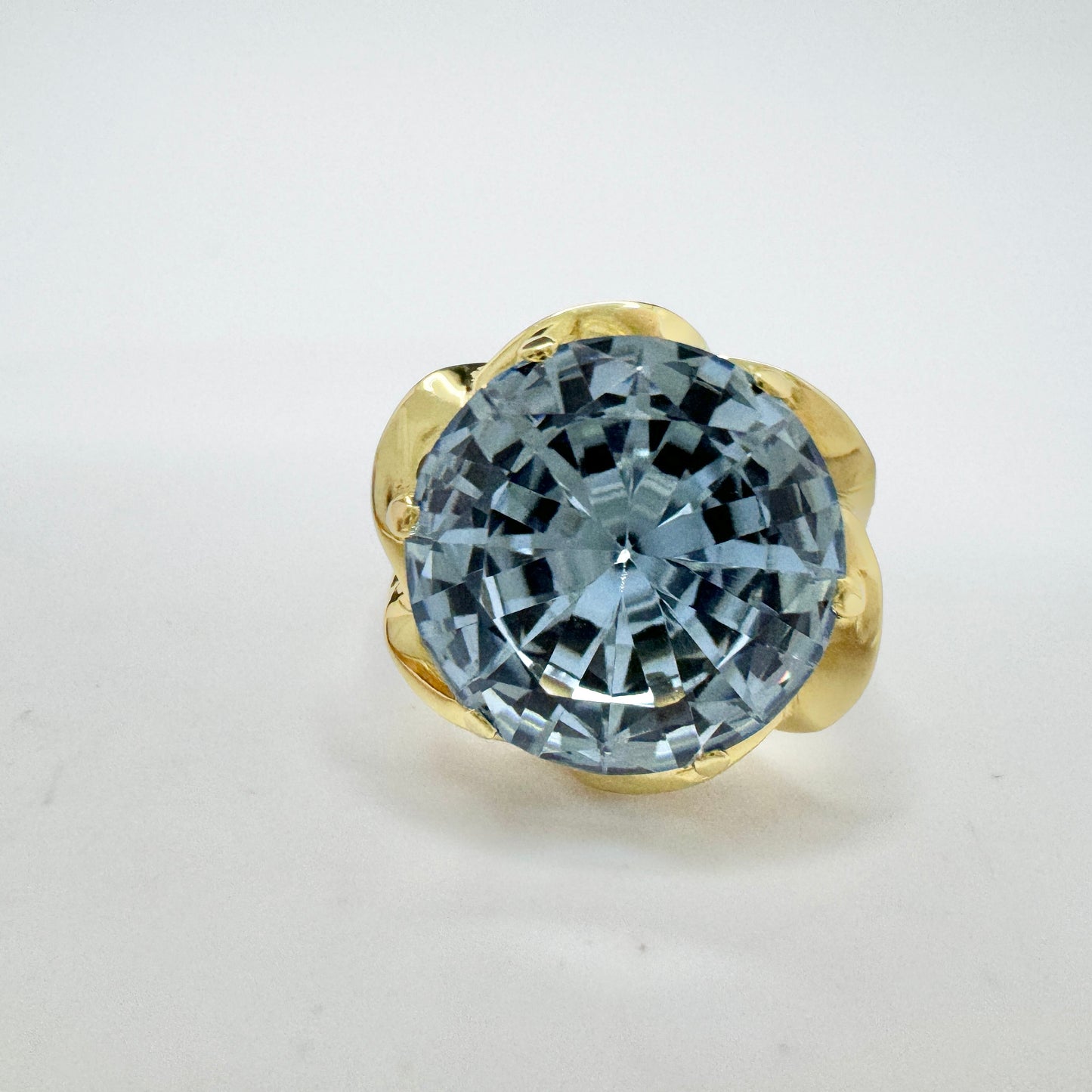 Sweden c 1960s. Vintage 18k Gold Icy Blue Synthetic Spinel Cocktail Ring.