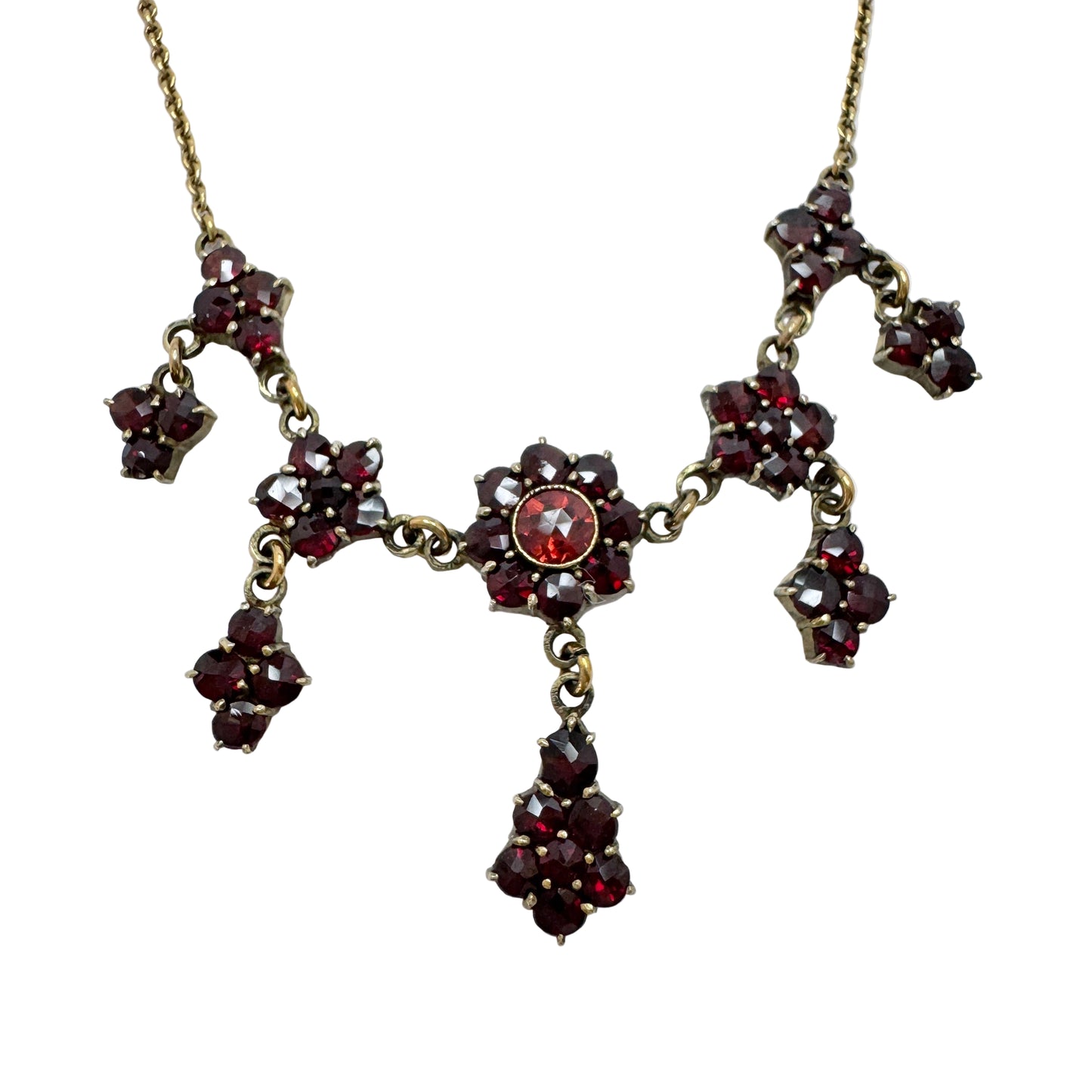Vintage Garnet Gilt Metal Necklace.