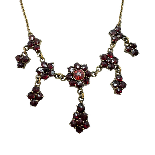 Vintage Garnet Gilt Metal Necklace.