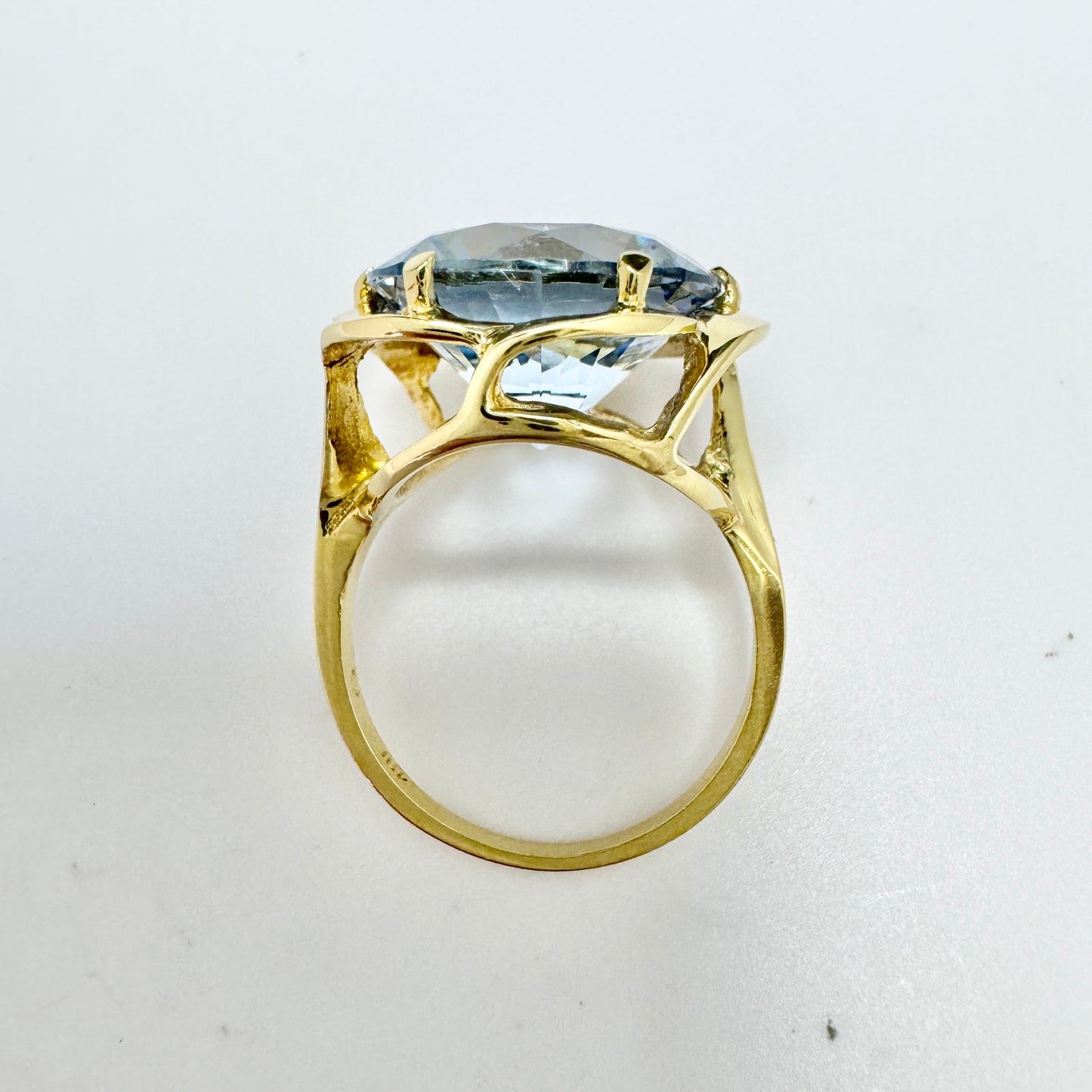 Sweden c 1960s. Vintage 18k Gold Icy Blue Synthetic Spinel Cocktail Ring.