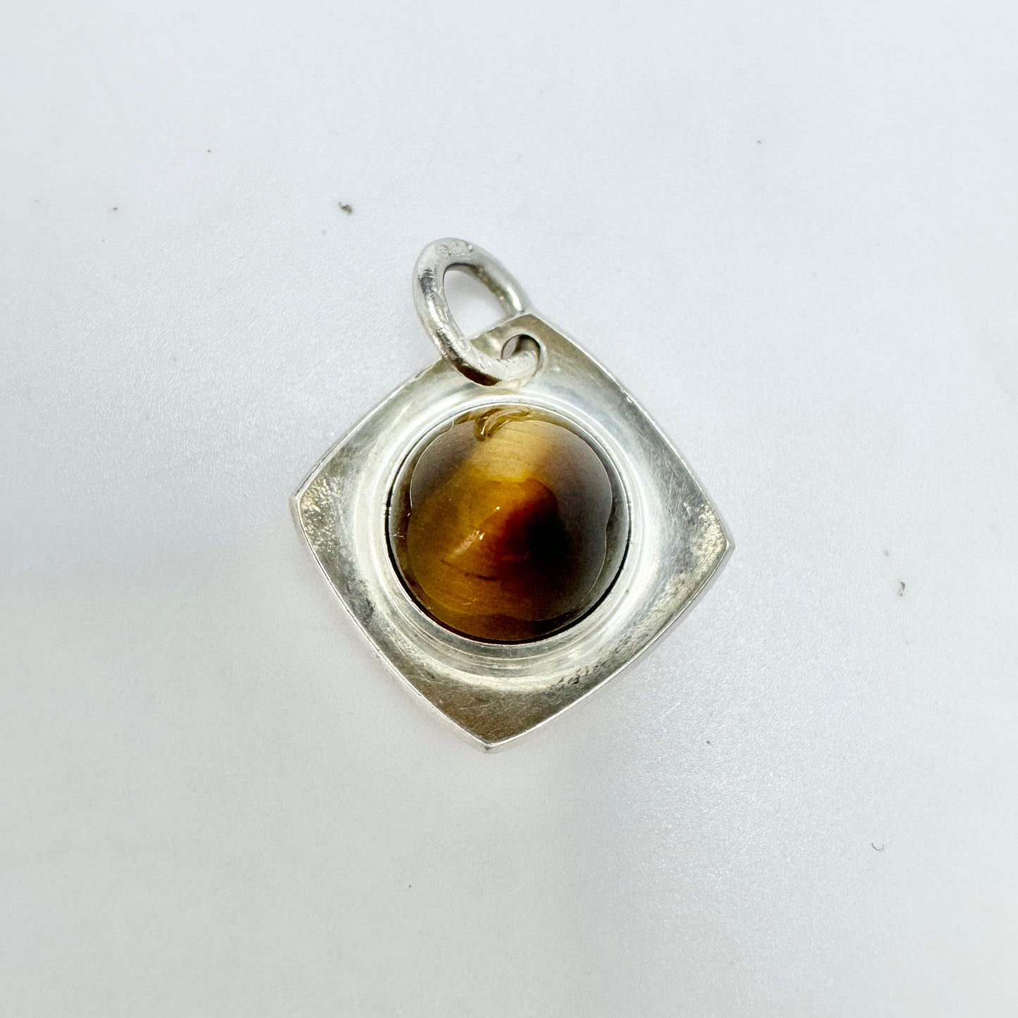 Elis Kauppi, Kupittaan Kulta Finland 1950-60s Vintage Sterling Silver Tiger's Eye Pendant.