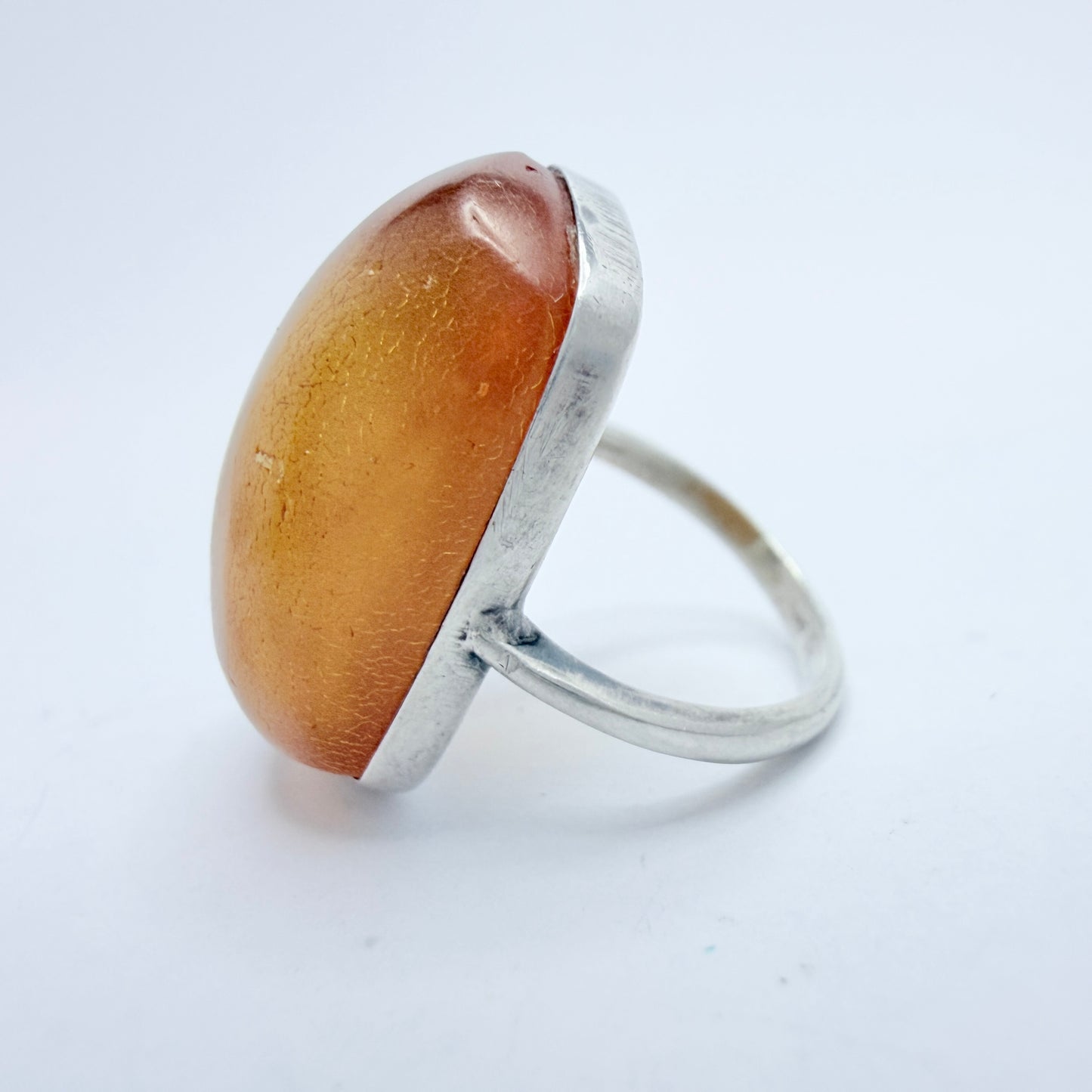 USSR, Soviet-era. Vintage Solid 875 Silver Baltic Amber Ring.