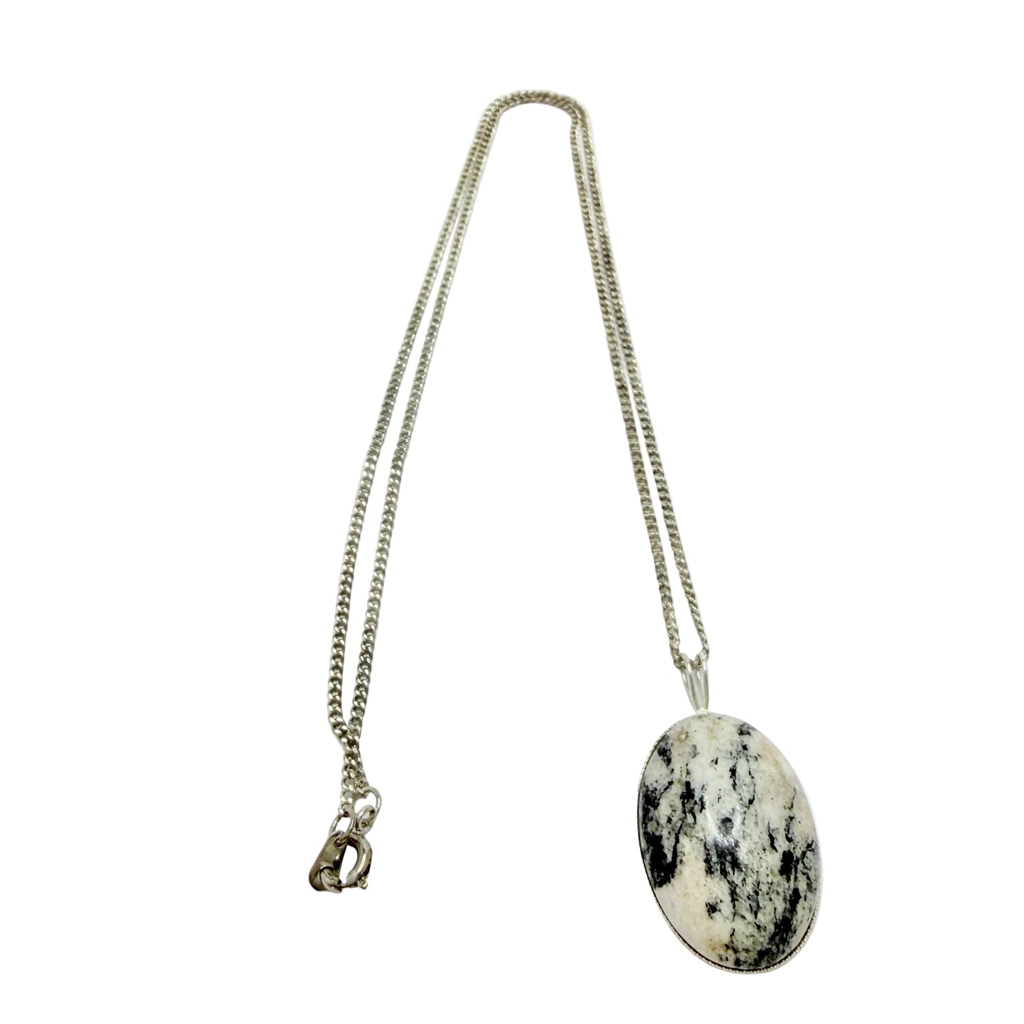 Vintage Sterling Silver Hardstone Pendant Necklace.