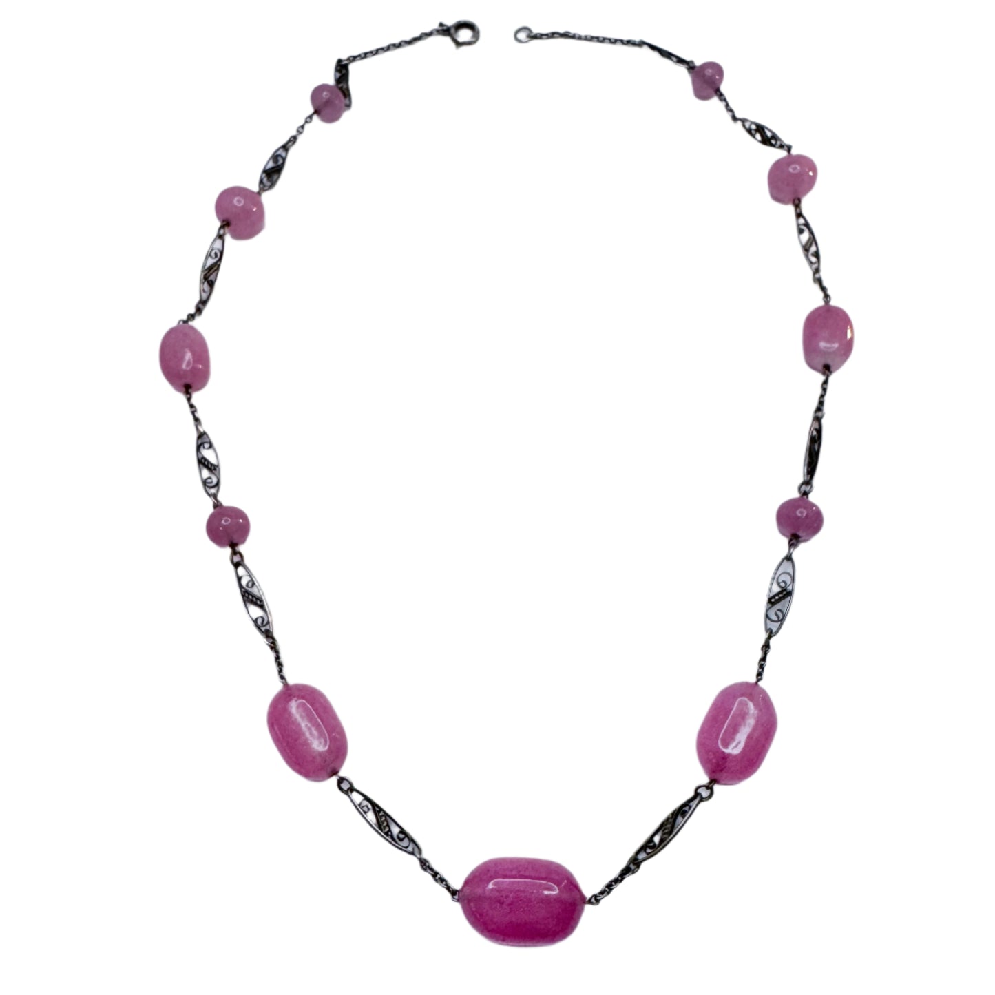 Vintage c 1930s Czech Pink Glass Silver-plated Necklace.