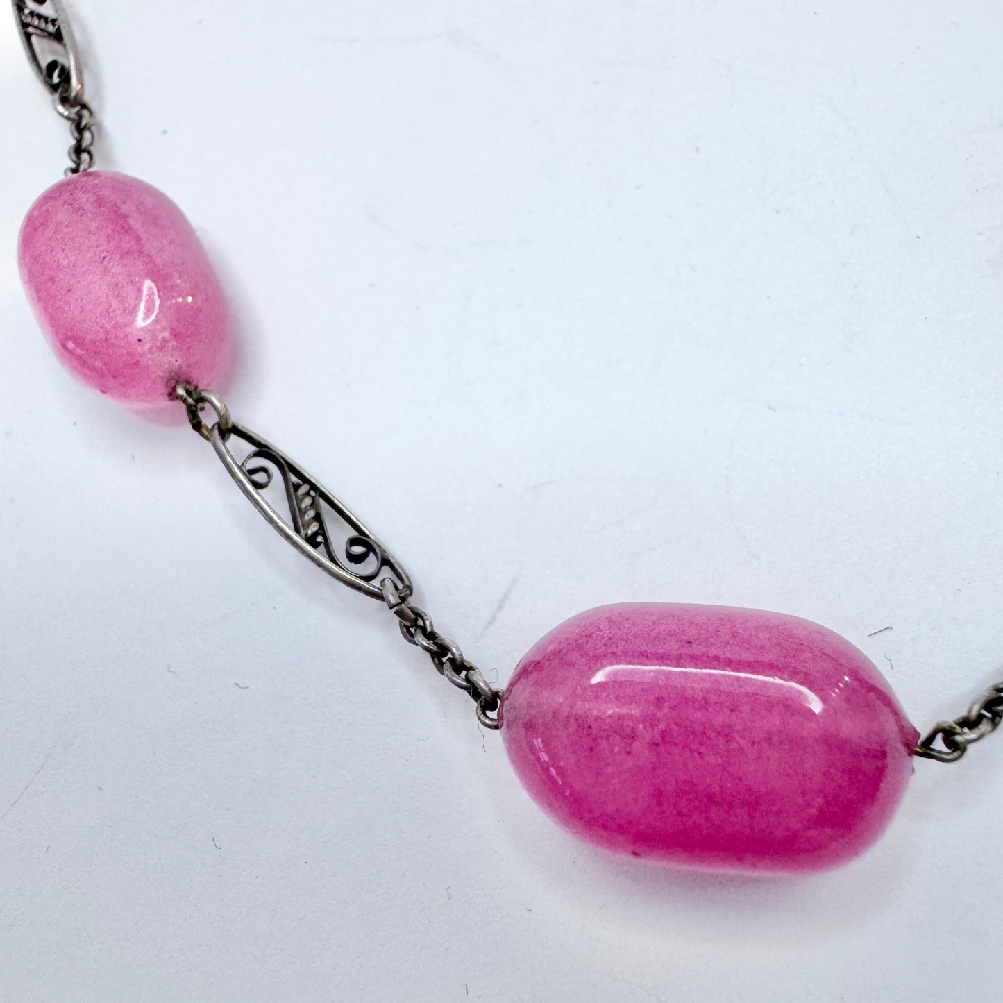Vintage c 1930s Czech Pink Glass Silver-plated Necklace.