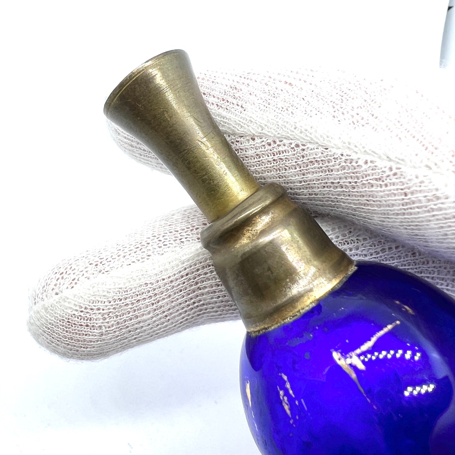 Bohemian 1820-30s Sapphire Blue Glass and Bronze Tall Perfume Scent Bottle Flask. Museum Exhibition Provenance.