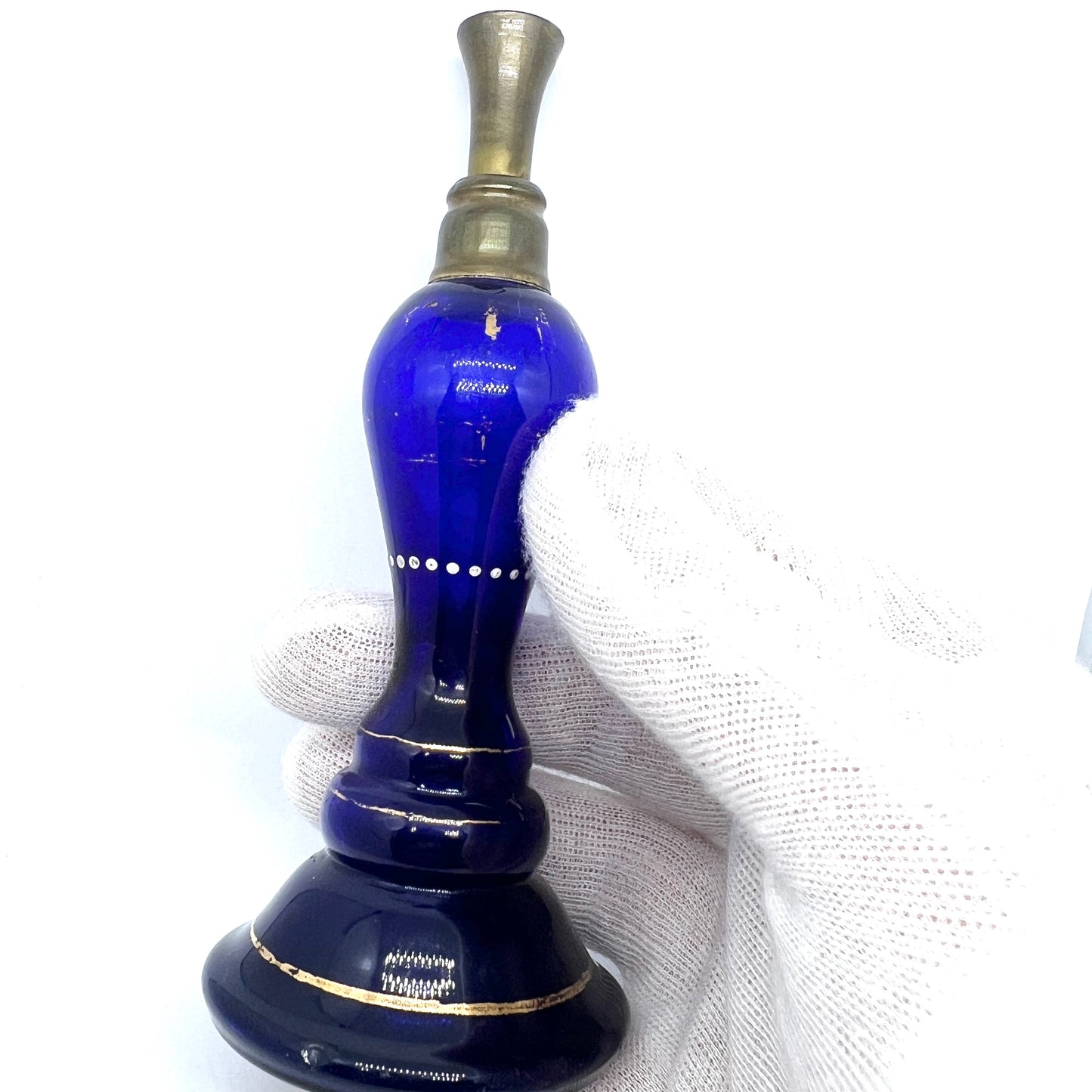 Bohemian 1820-30s Sapphire Blue Glass and Bronze Tall Perfume Scent Bottle Flask. Museum Exhibition Provenance.