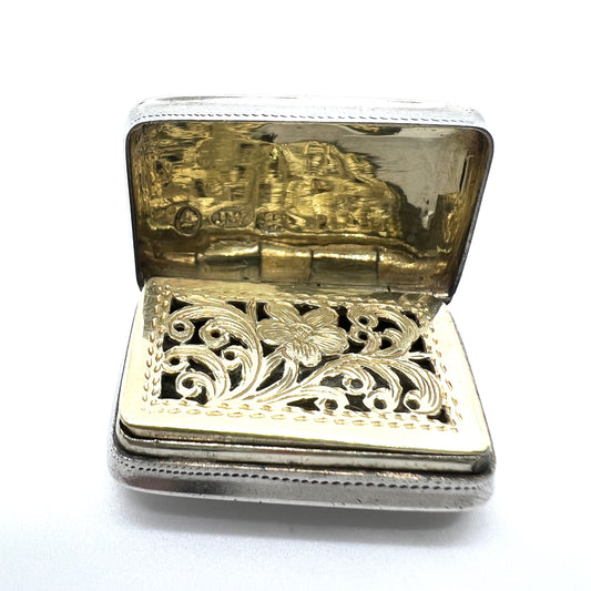 Joseph Wilmore Birmingham 1833. Antique Sterling Silver Vinaigrette Box.