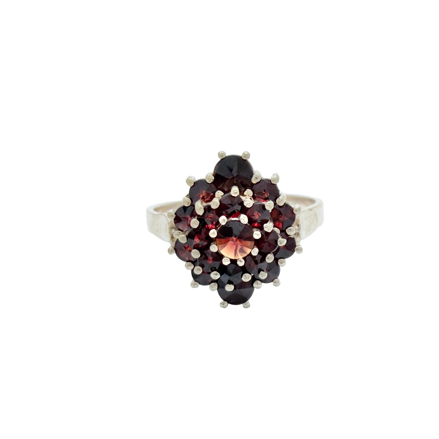 Vintage Gilt Solid 830 Silver Garnet Cluster Ring.