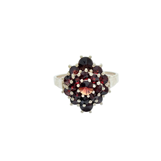 Vintage Gilt Solid 830 Silver Garnet Cluster Ring.