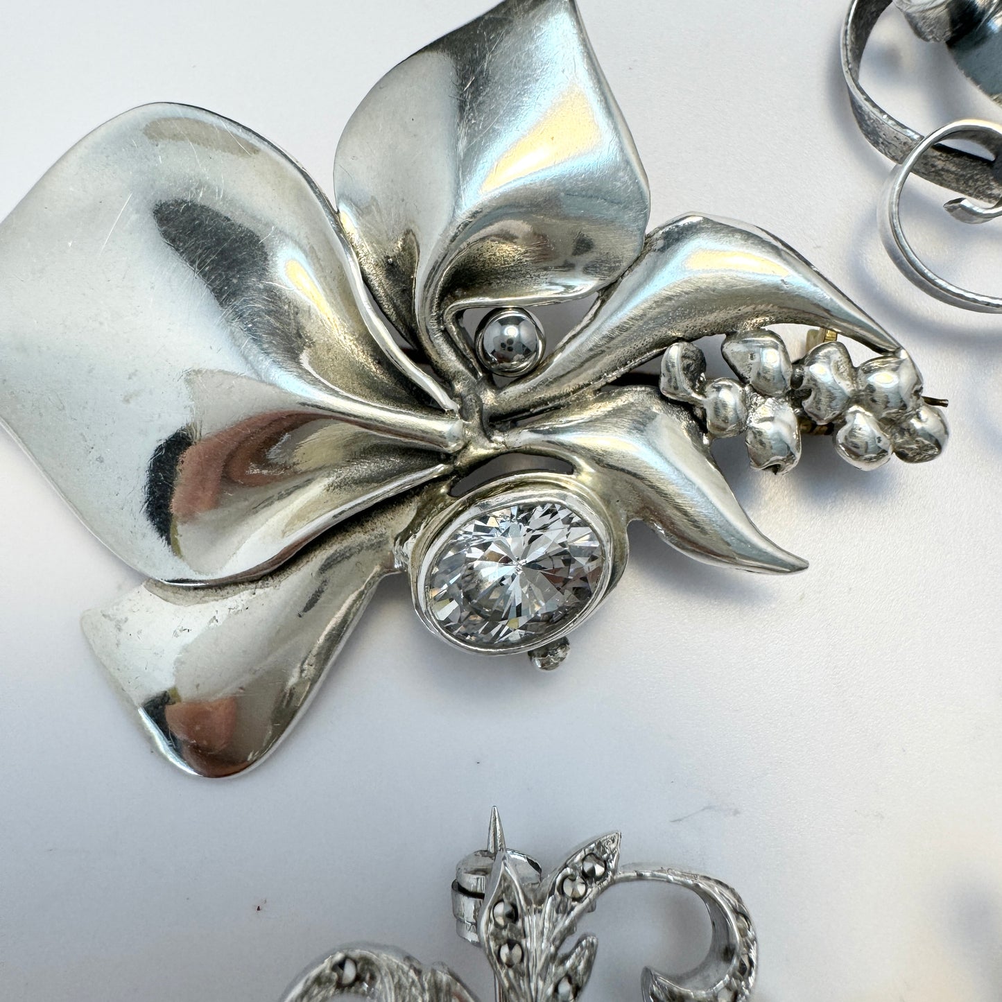 Job lot. 4 Vintage 1940-50s Solid Silver Brooches.