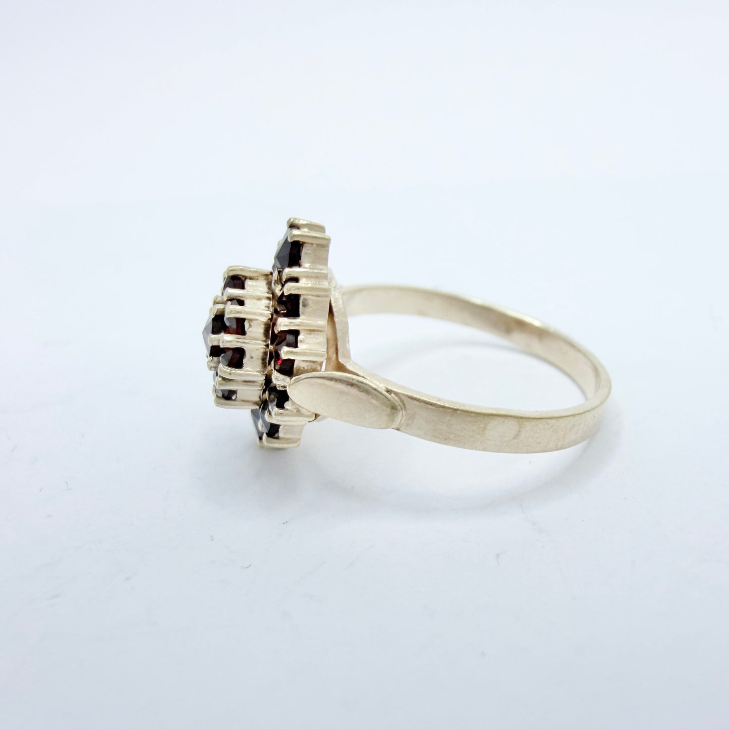 Vintage Gilt Solid 830 Silver Garnet Cluster Ring.