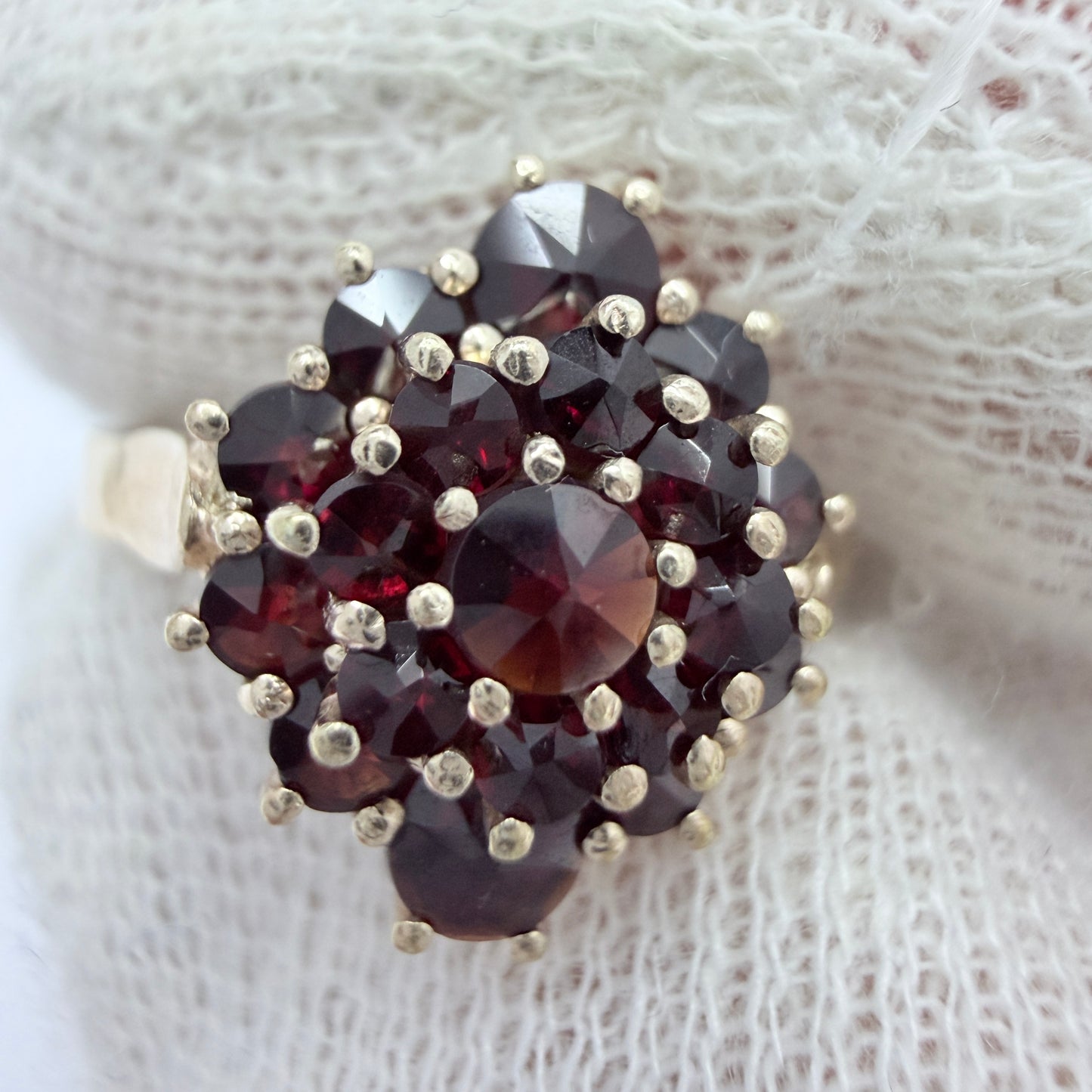 Vintage Gilt Solid 830 Silver Garnet Cluster Ring.