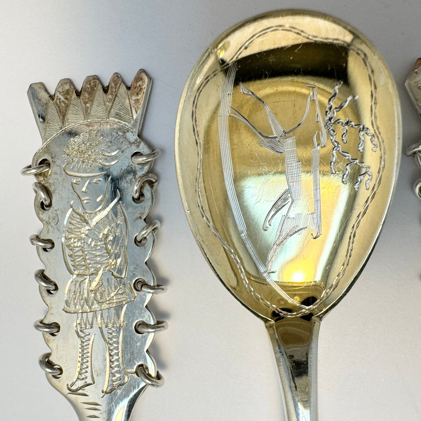 Sweden 1970s. Vintage Sterling Silver Sami Laplander "Fika" Spoons