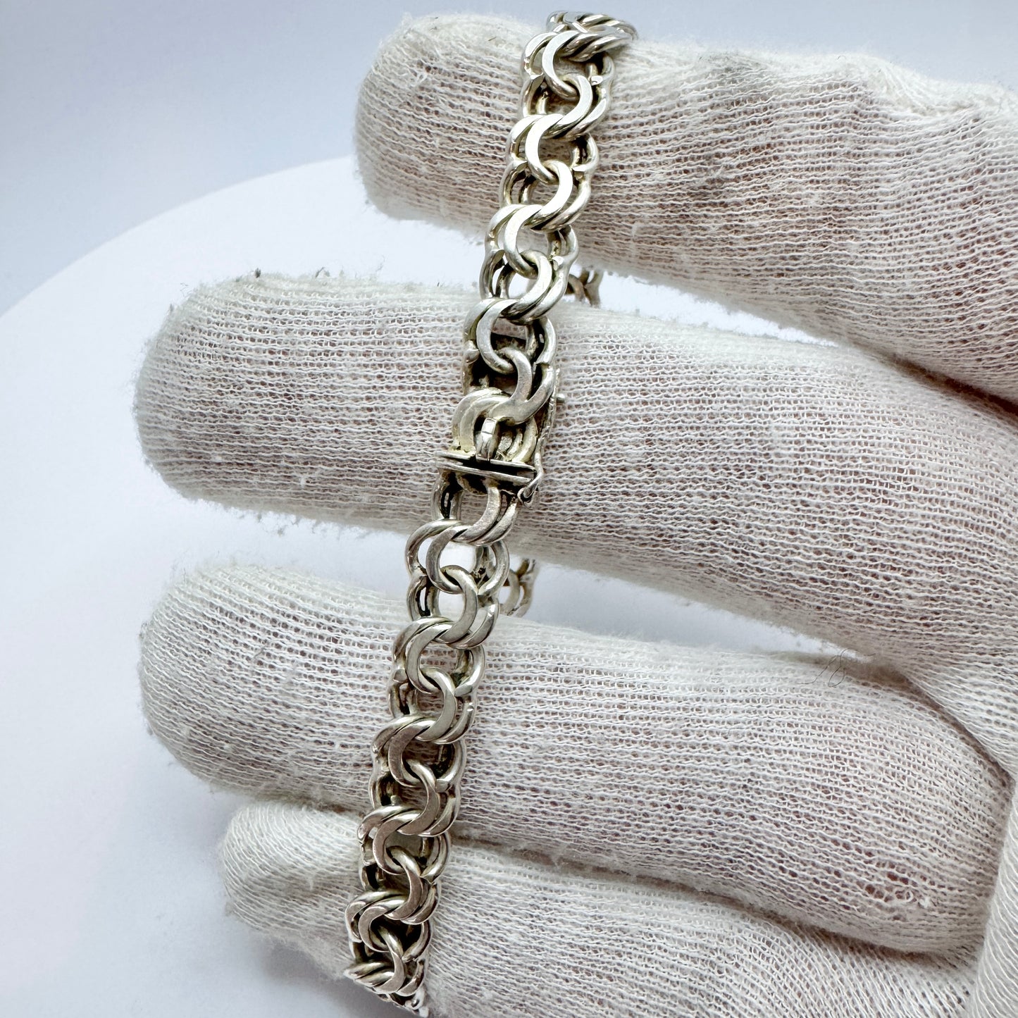 Svedboms, Sweden 1941. Rare WW2-era Solid Silver Bismark Bracelet.