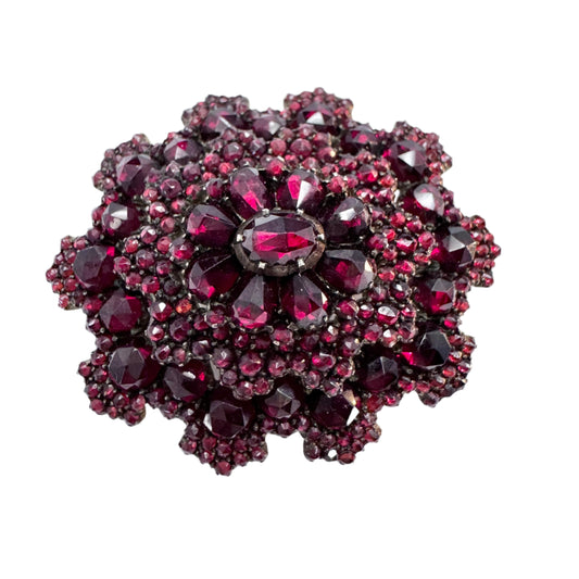 Antique Victorian Bohemian Garnet Gilt Metal Locket Brooch.