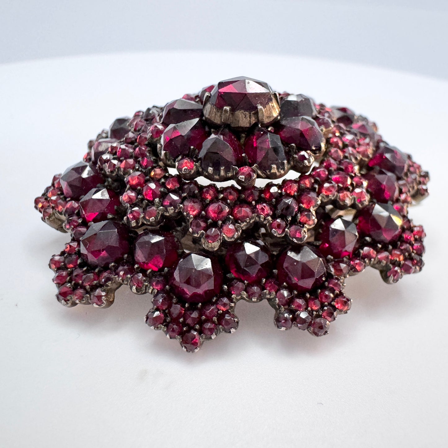Antique Victorian Bohemian Garnet Gilt Metal Locket Brooch.