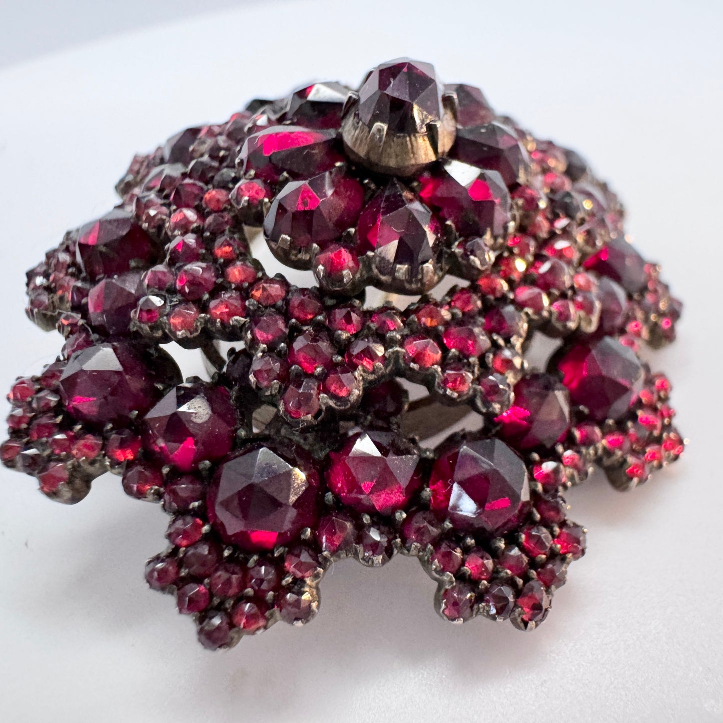 Antique Victorian Bohemian Garnet Gilt Metal Locket Brooch.