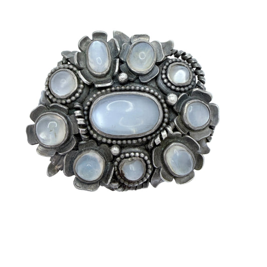 Early 1900s. Vintage / Antique Solid Silver Moonstone Brooch. Prob Austro-Hungarian.