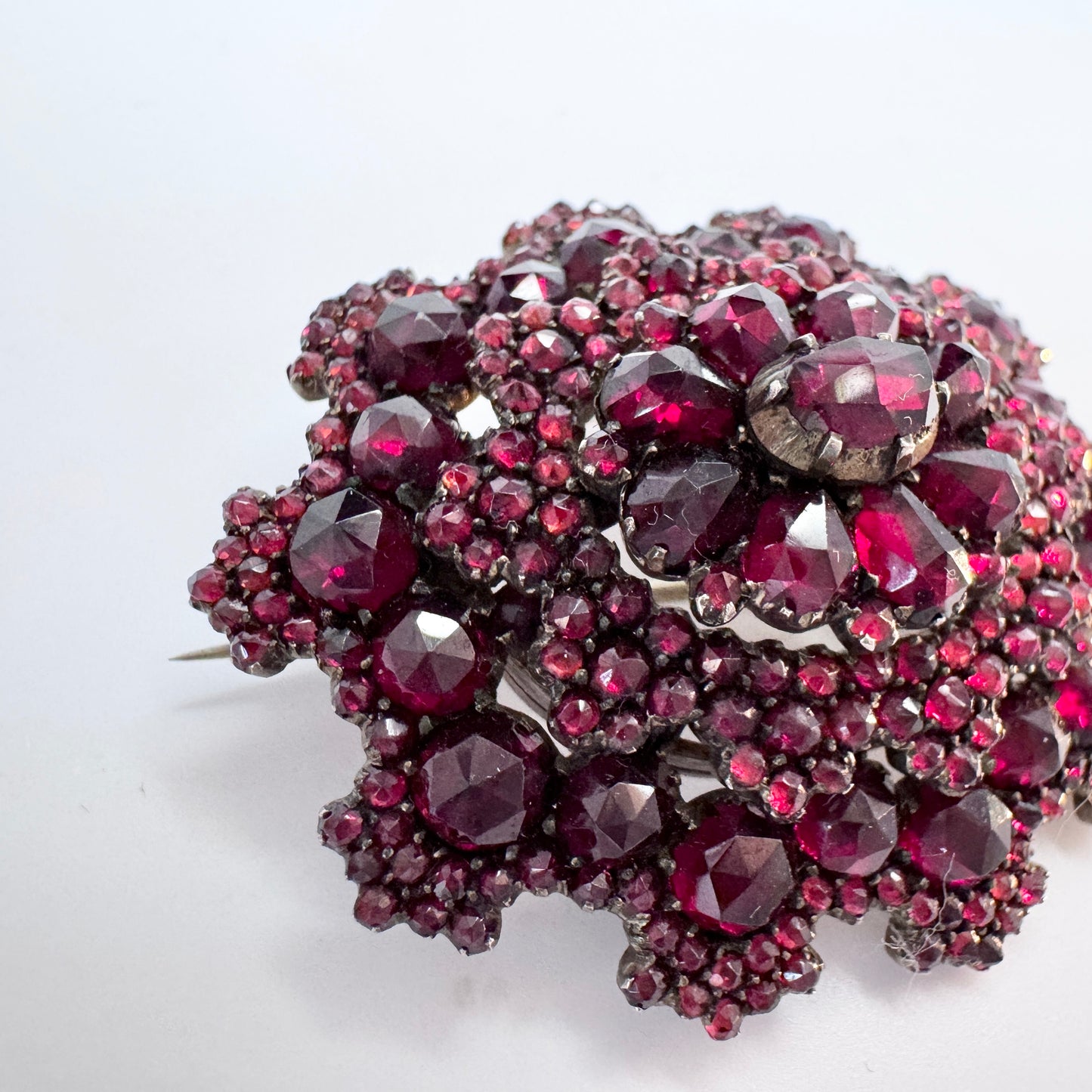 Antique Victorian Bohemian Garnet Gilt Metal Locket Brooch.