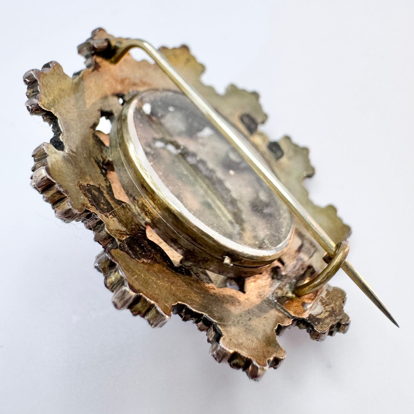 Antique Victorian Bohemian Garnet Gilt Metal Locket Brooch.