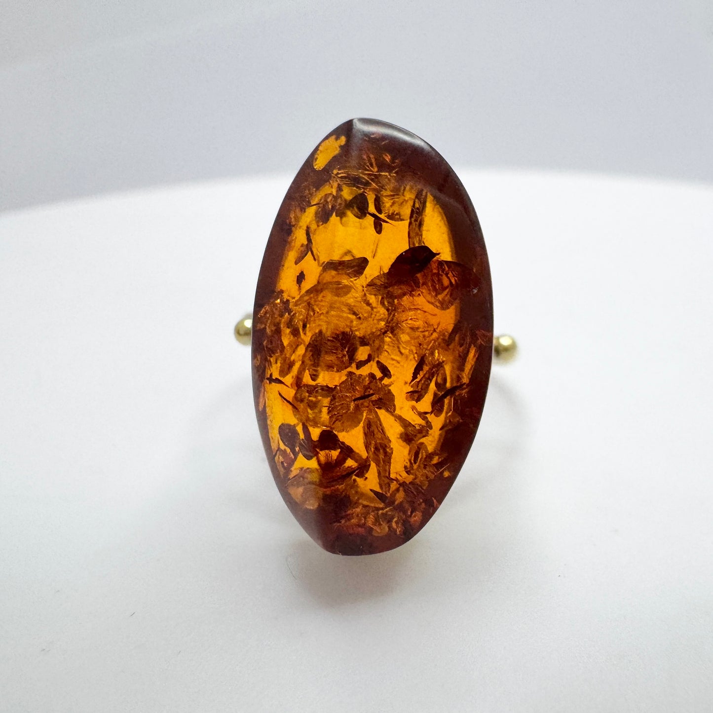 USSR, Soviet-era. Vintage Solid Gilt Sterling Silver Amber Ring.