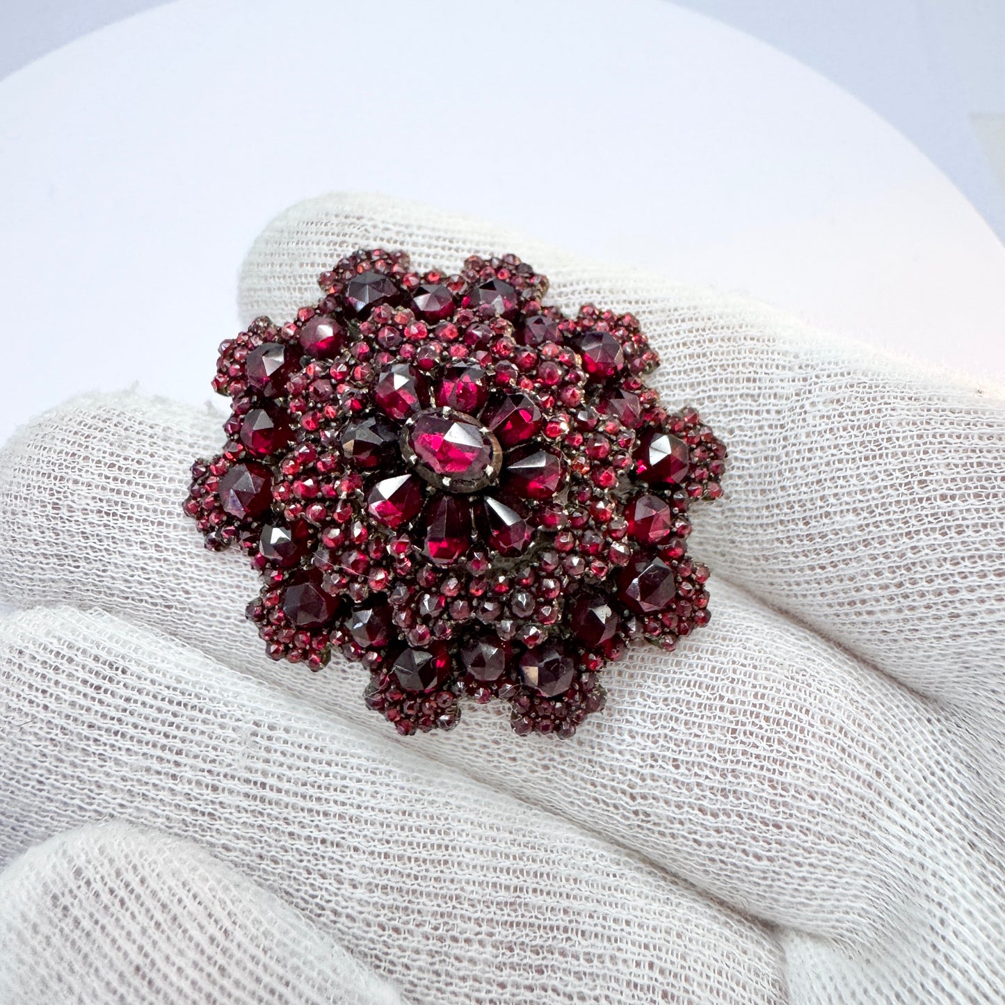 Antique Victorian Bohemian Garnet Gilt Metal Locket Brooch.