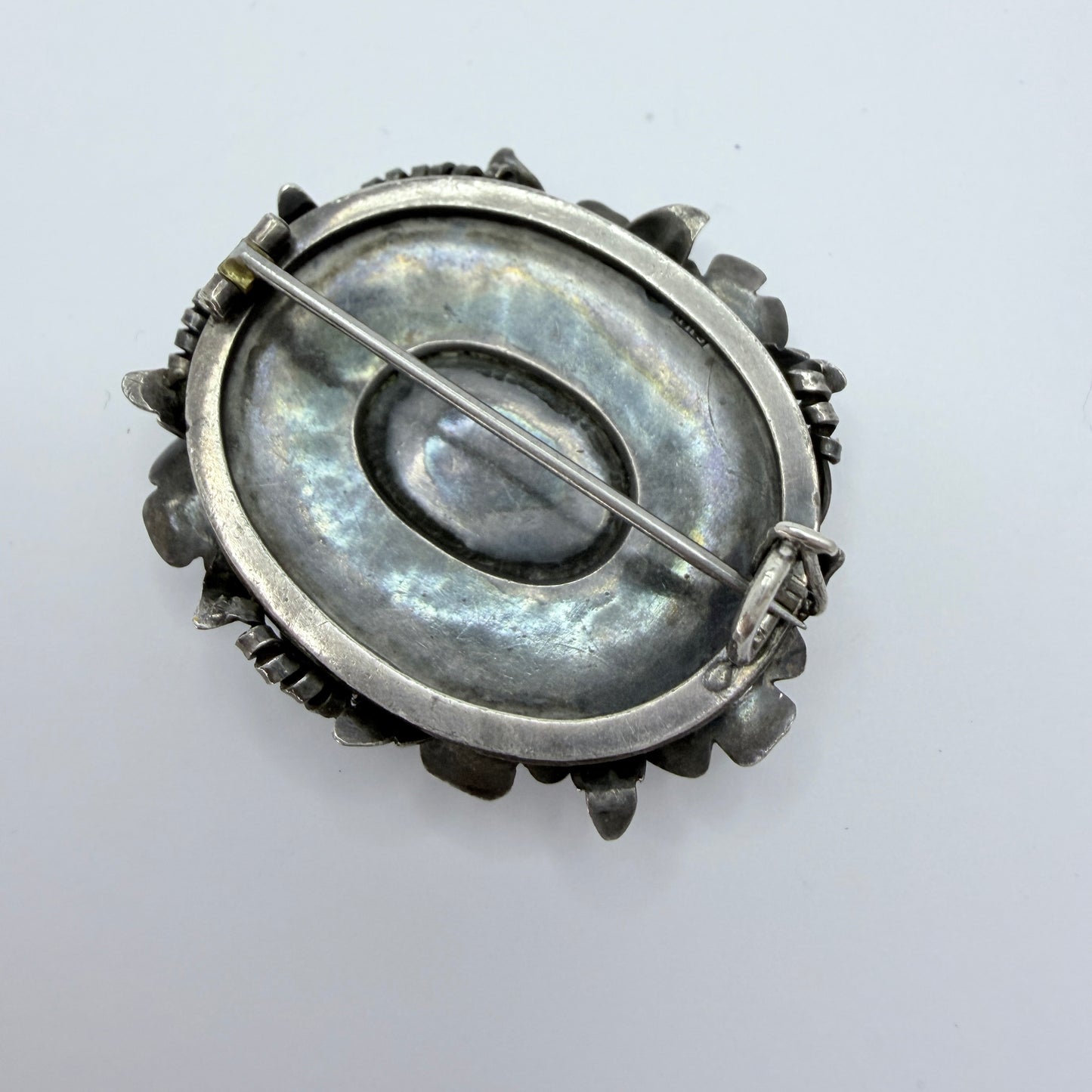 Early 1900s. Vintage / Antique Solid Silver Moonstone Brooch. Prob Austro-Hungarian.
