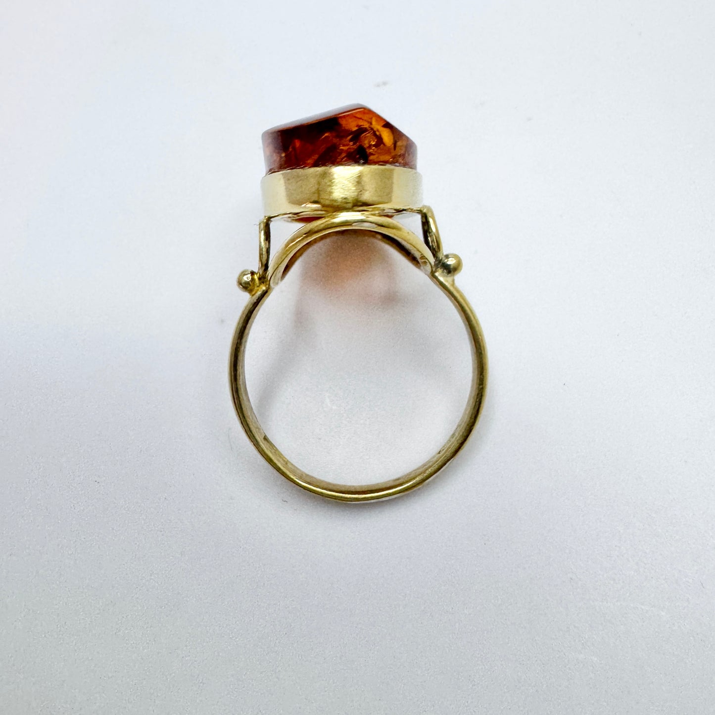 USSR, Soviet-era. Vintage Solid Gilt Sterling Silver Amber Ring.
