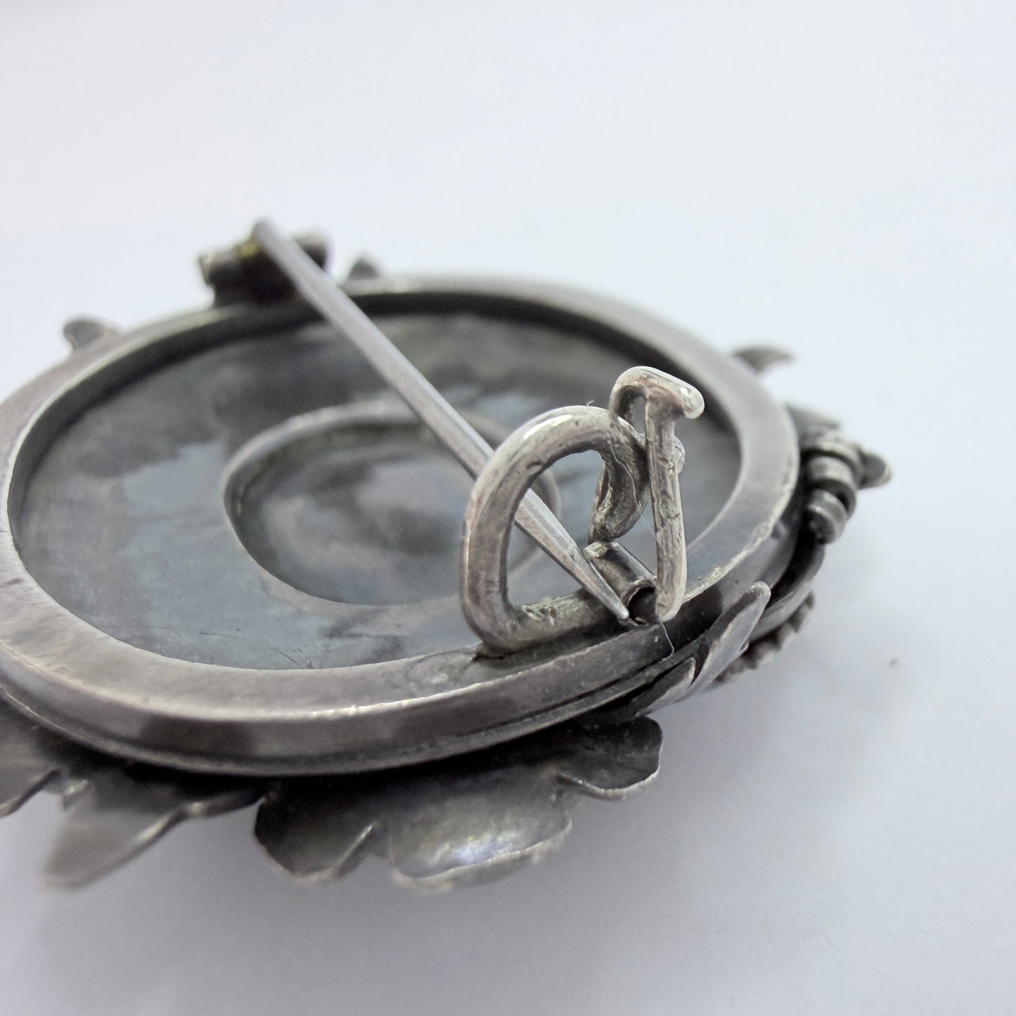 Early 1900s. Vintage / Antique Solid Silver Moonstone Brooch. Prob Austro-Hungarian.