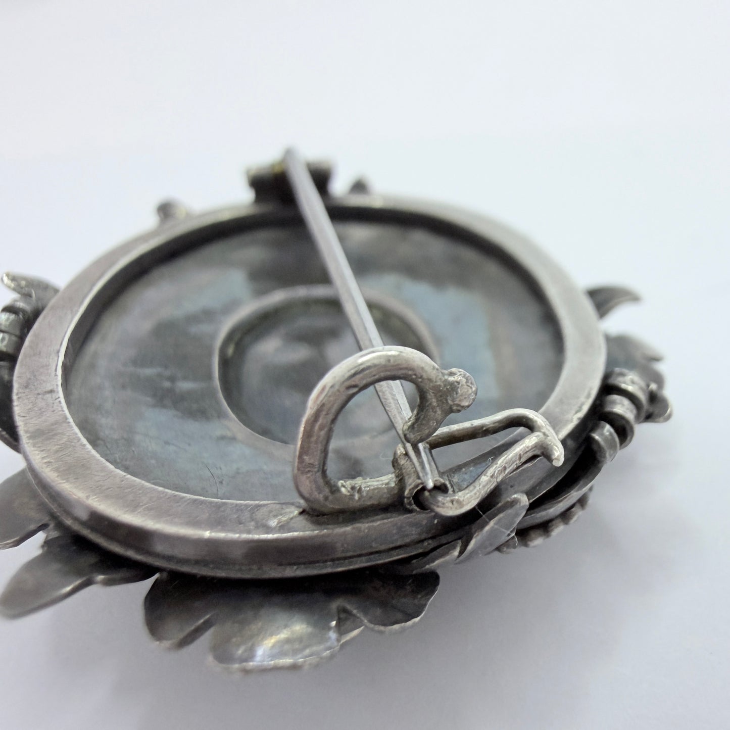 Early 1900s. Vintage / Antique Solid Silver Moonstone Brooch. Prob Austro-Hungarian.