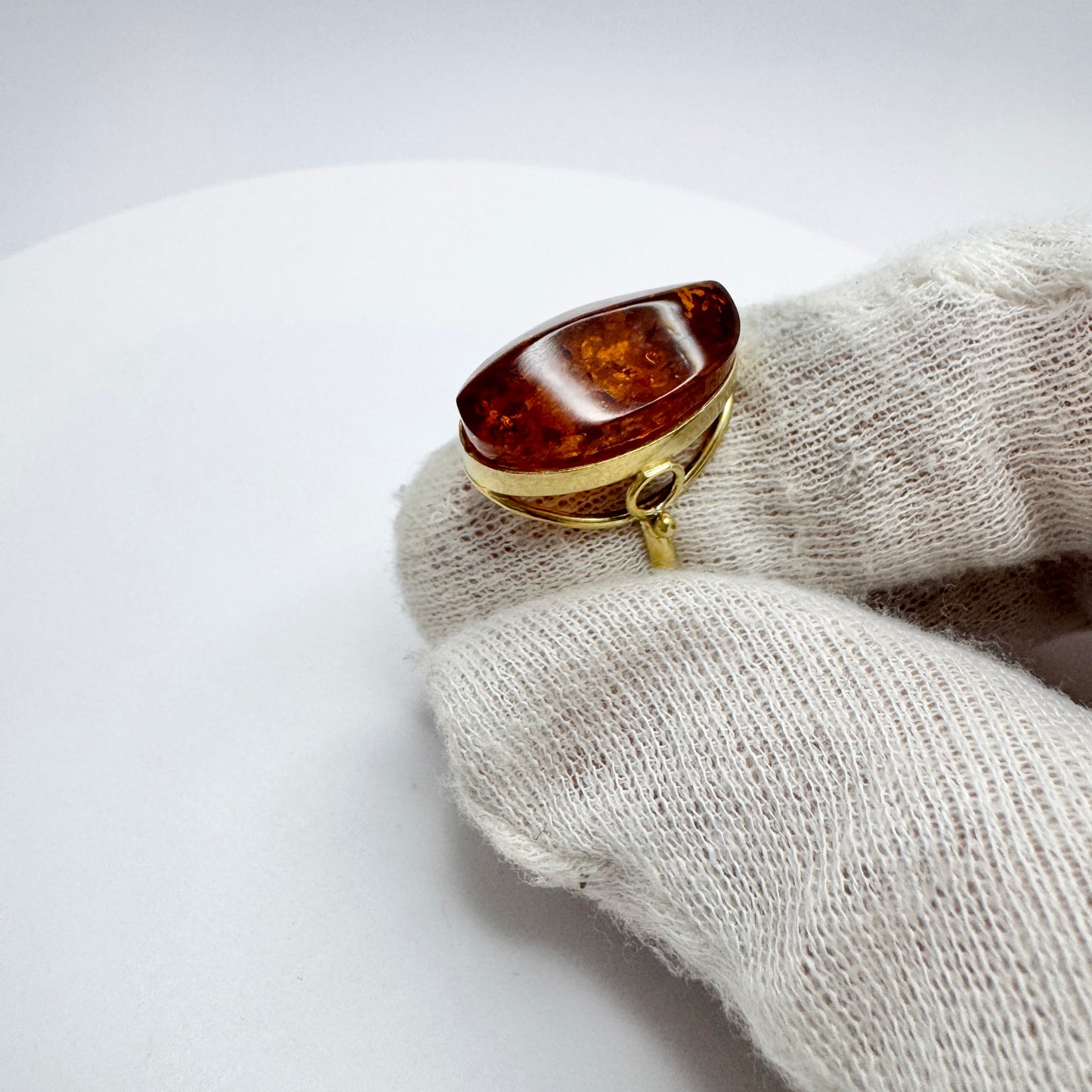 USSR, Soviet-era. Vintage Solid Gilt Sterling Silver Amber Ring.