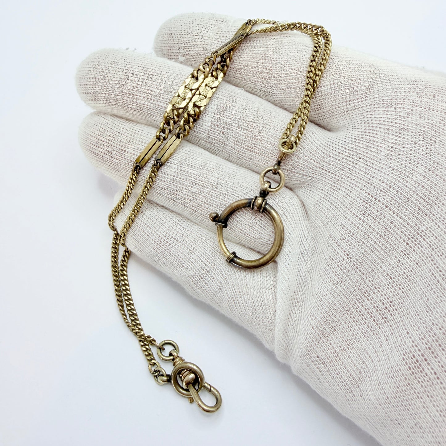 Antique Gold Doublé Yellow Metal Watch Chain in Necklace Length