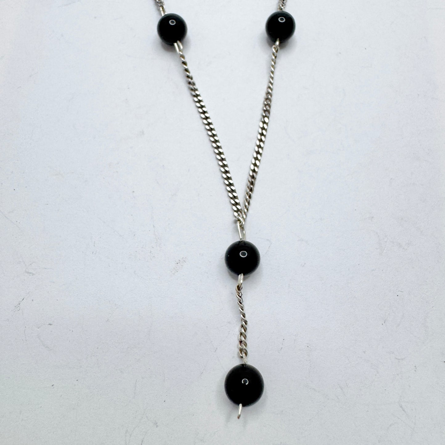 Denmark. Vintage Sterling Silver Onyx Necklace.