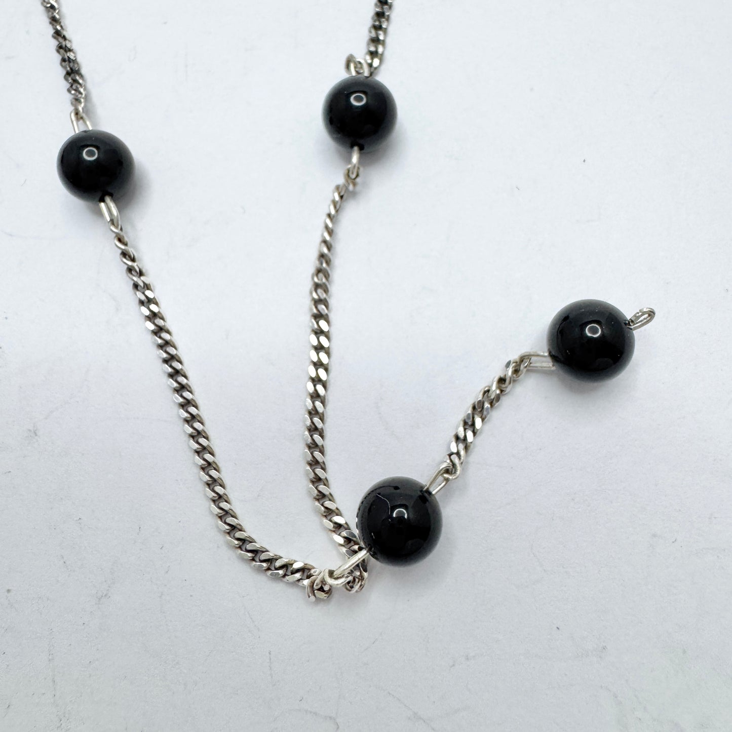 Denmark. Vintage Sterling Silver Onyx Necklace.