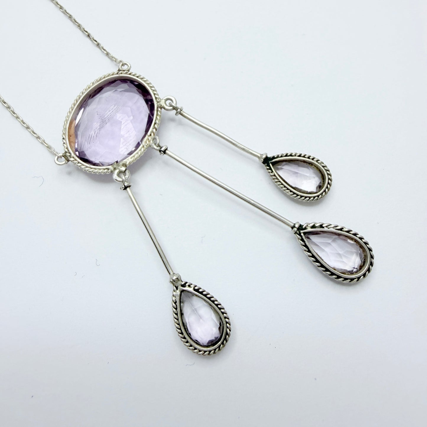 Antique Solid Silver Amethyst Négligée Necklace.