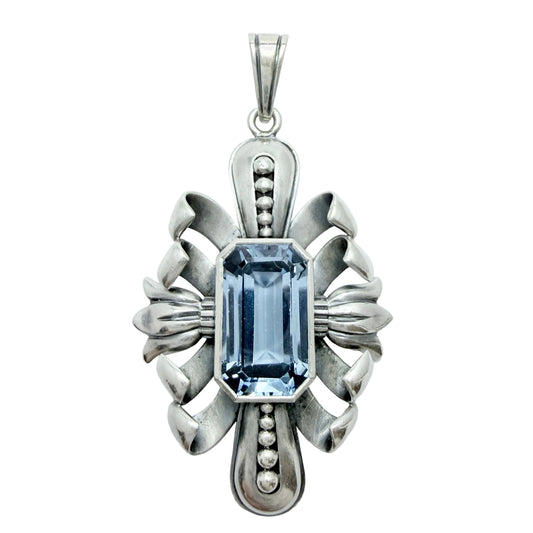 K & E Carlson, Sweden 1940s. Solid Silver Blue Synthetic Spinel Pendant.