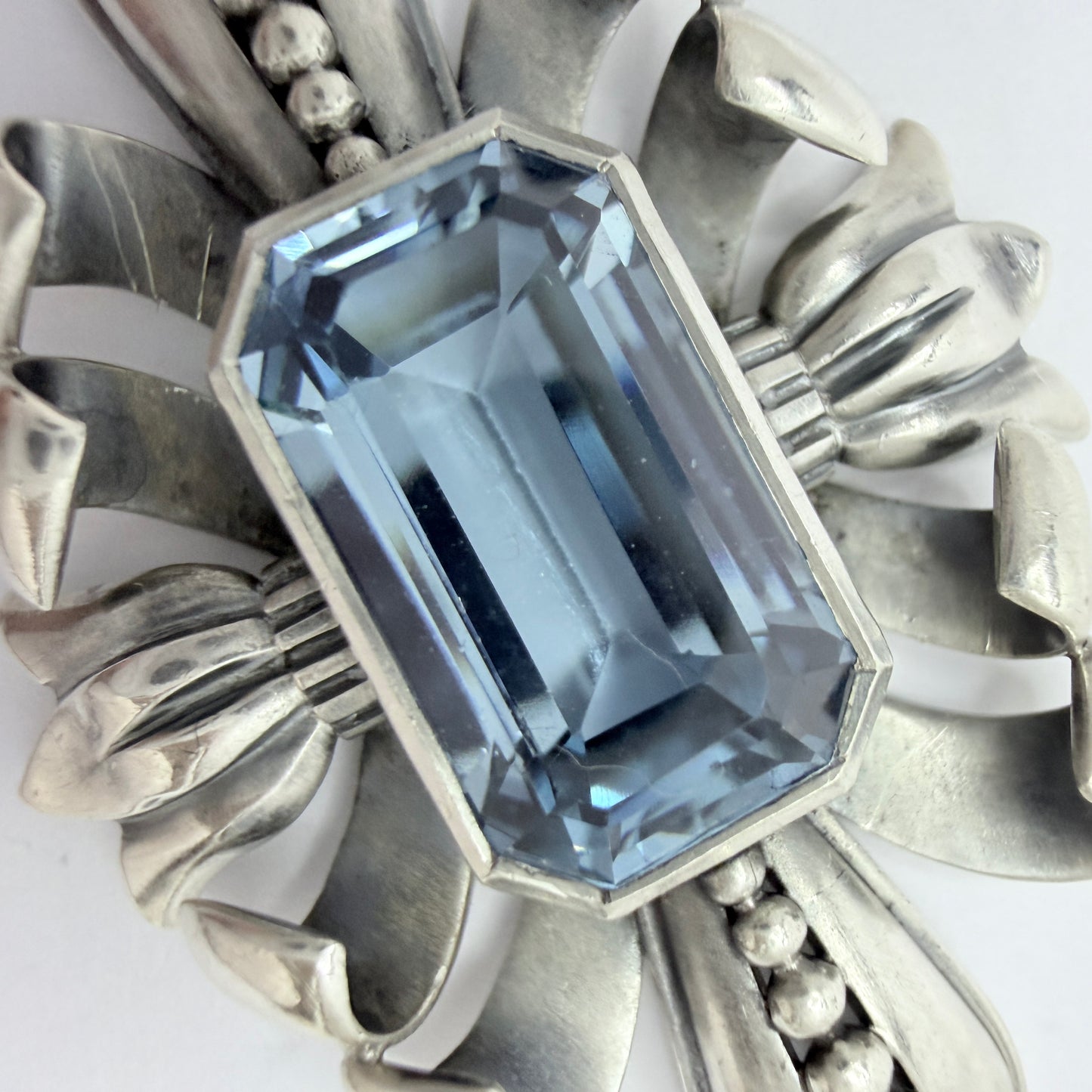 K & E Carlson, Sweden 1940s. Solid Silver Blue Synthetic Spinel Pendant.