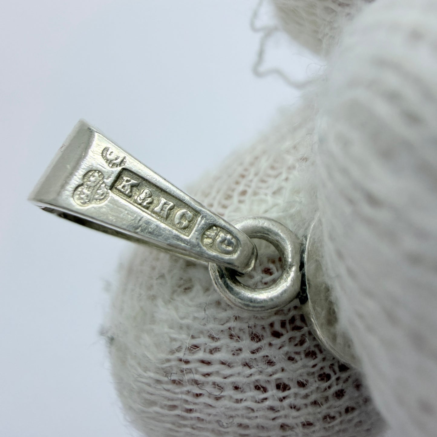 K & E Carlson, Sweden 1940s. Solid Silver Blue Synthetic Spinel Pendant.