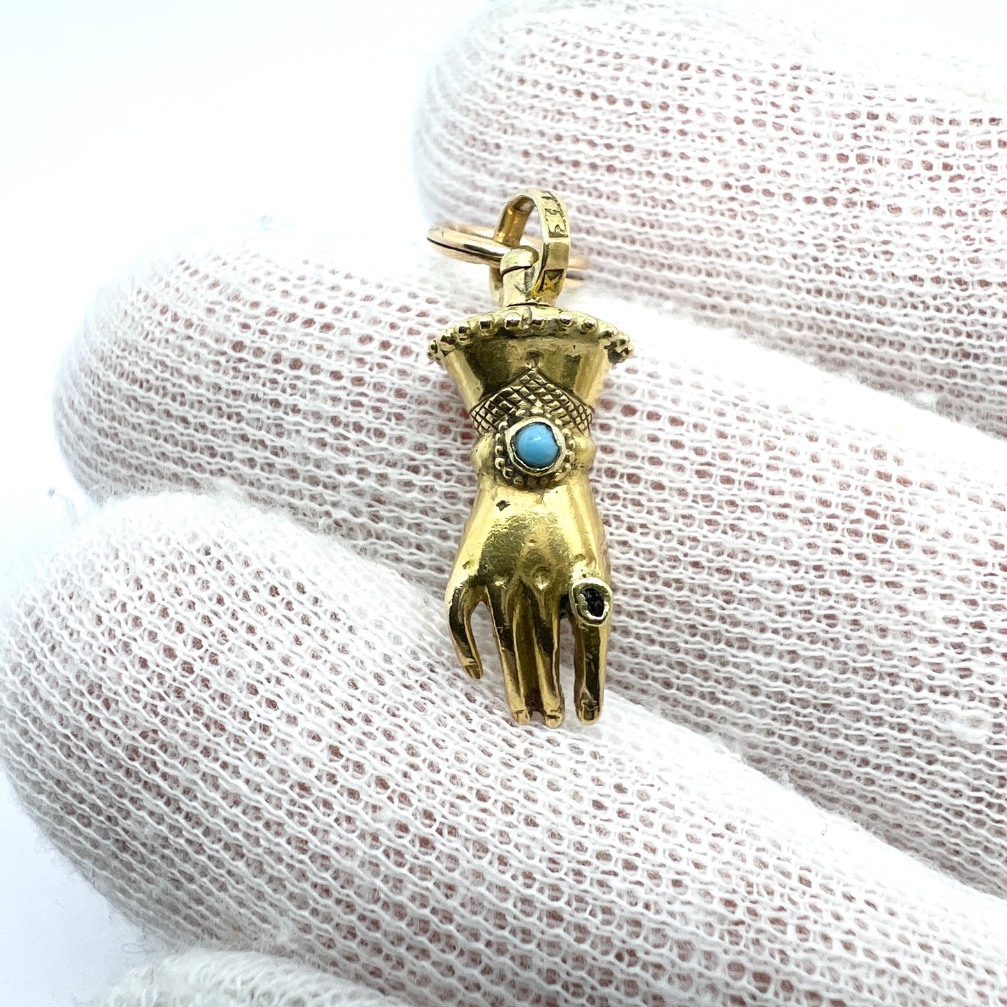 Edvard E Petterson, Sweden 1843-1884. Antique Victorian 18k Gold Hand Pendant.