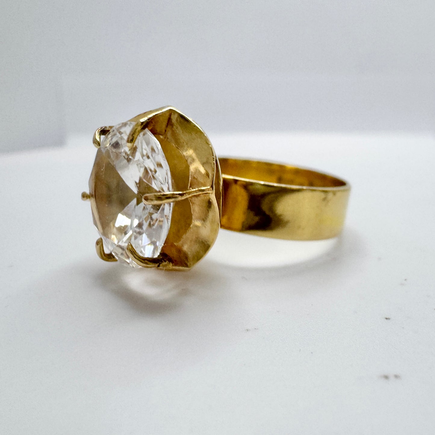 Sweden 1975. Vintage 18k Gold Rock Crystal Cocktail Ring. 6 gram