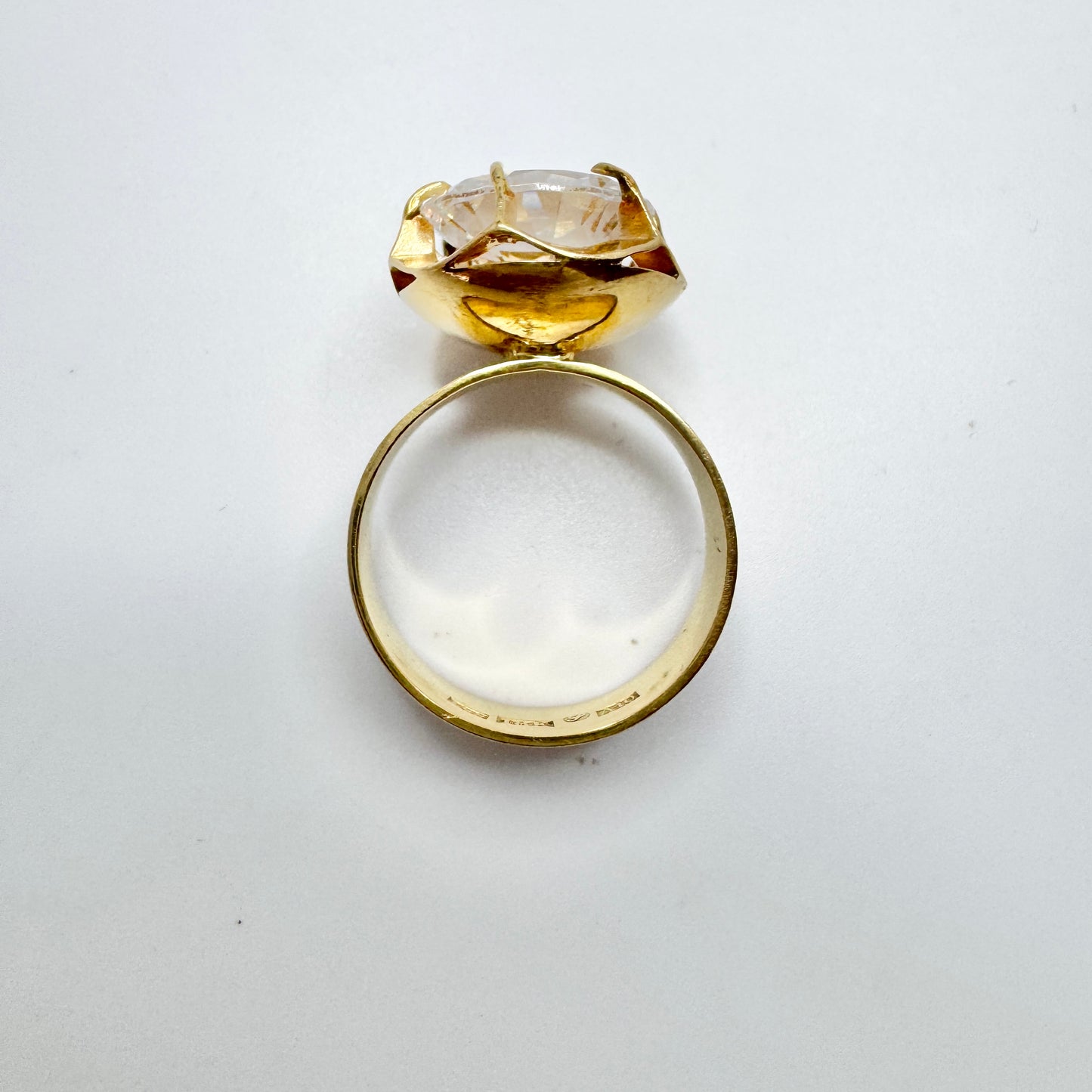 Sweden 1975. Vintage 18k Gold Rock Crystal Cocktail Ring. 6 gram