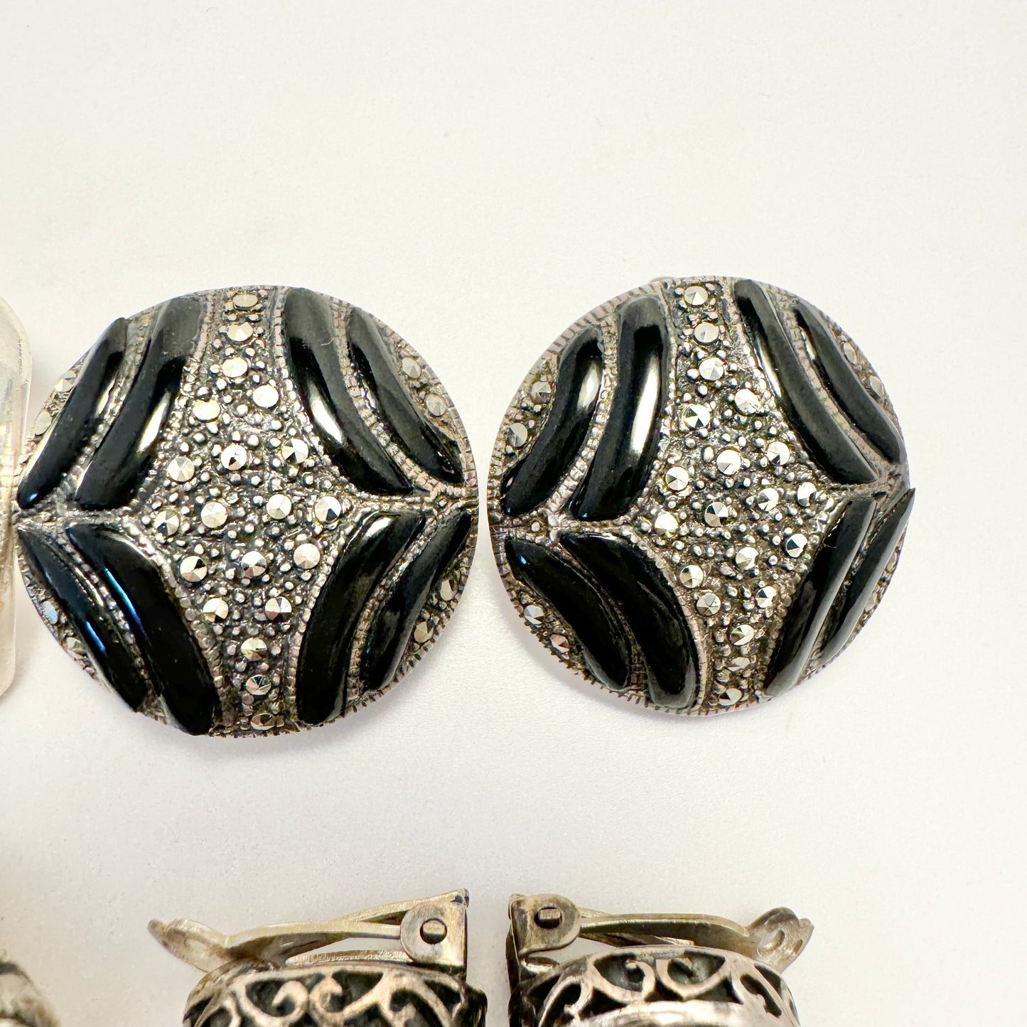 Job-lot Vintage c 1970-80s Silver Clip-on Earrings.