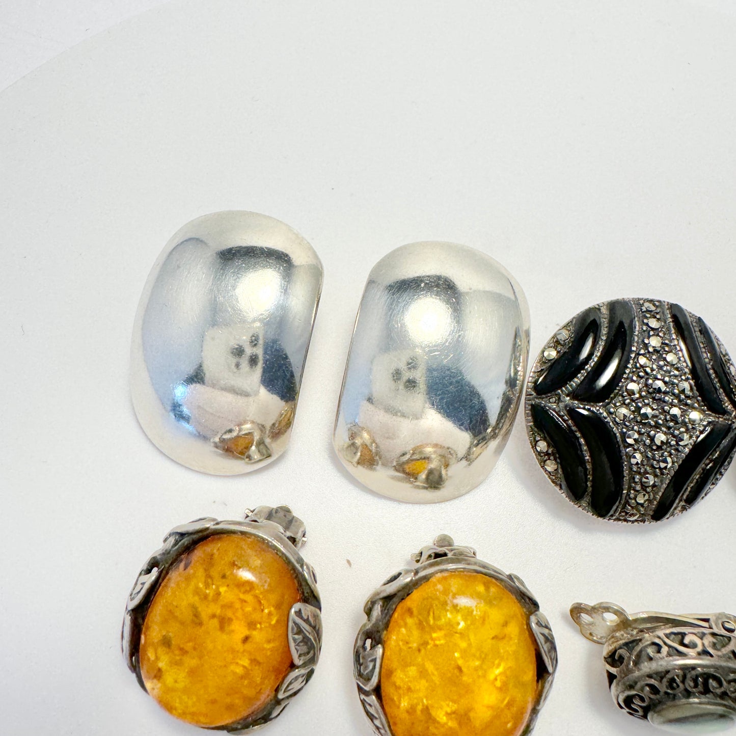 Job-lot Vintage c 1970-80s Silver Clip-on Earrings.